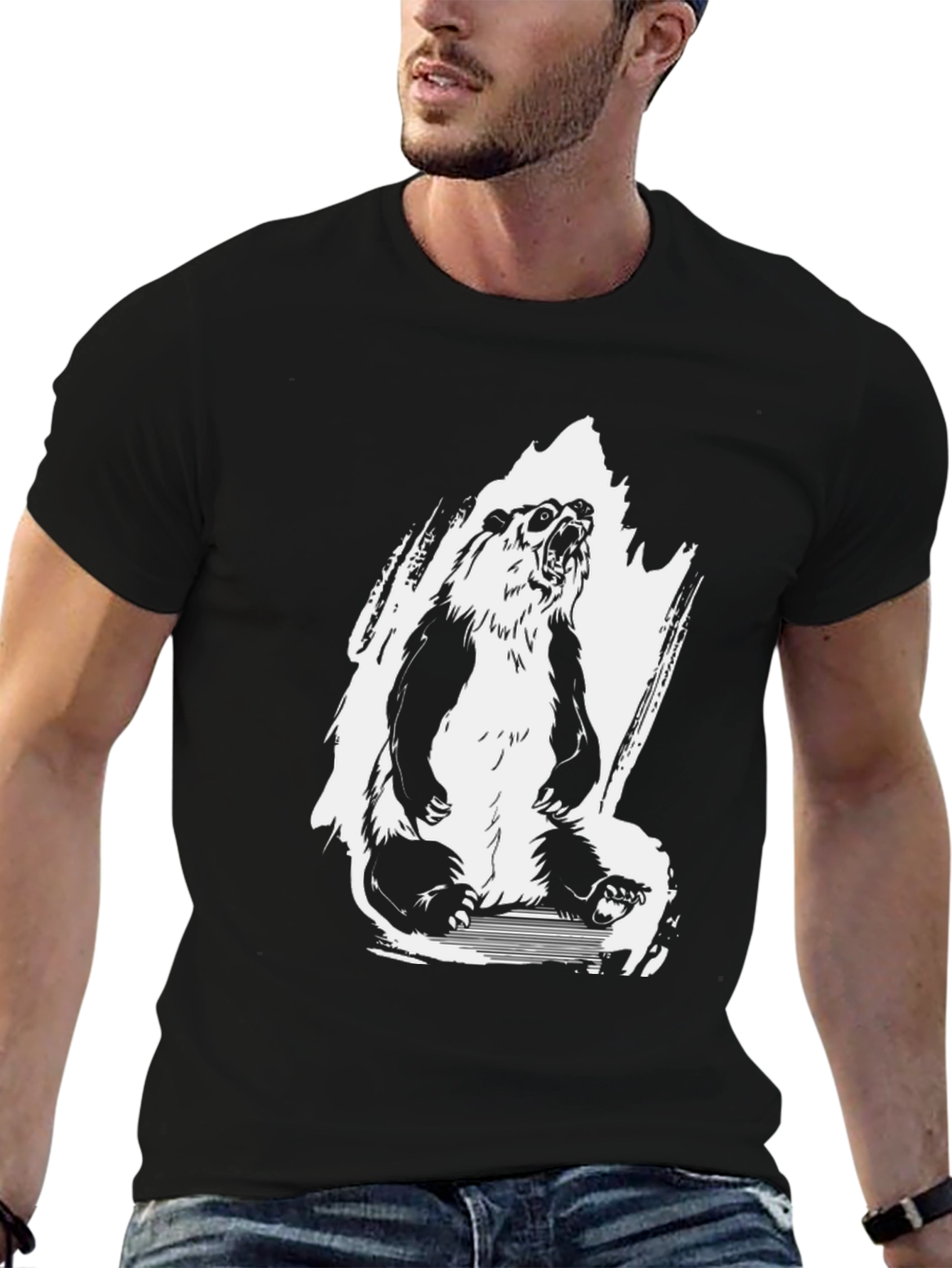 Bear Graphic Tee - Black Cotton T-Shirt