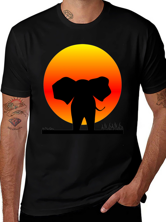 Elephant Sunset Graphic Tee - Stylish Black T-Shirt