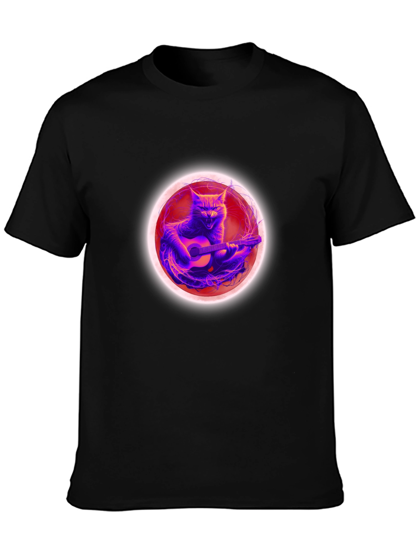 Cat Guitar Player Black T-Shirt