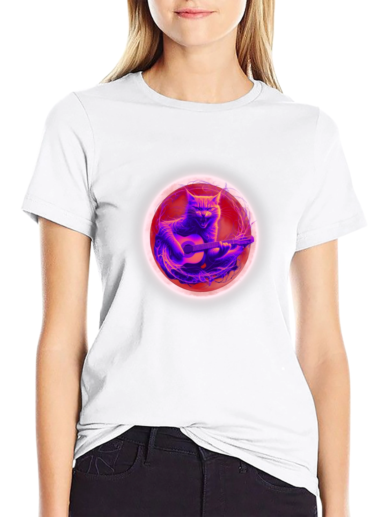 Cat Guitar Player Black T-Shirt