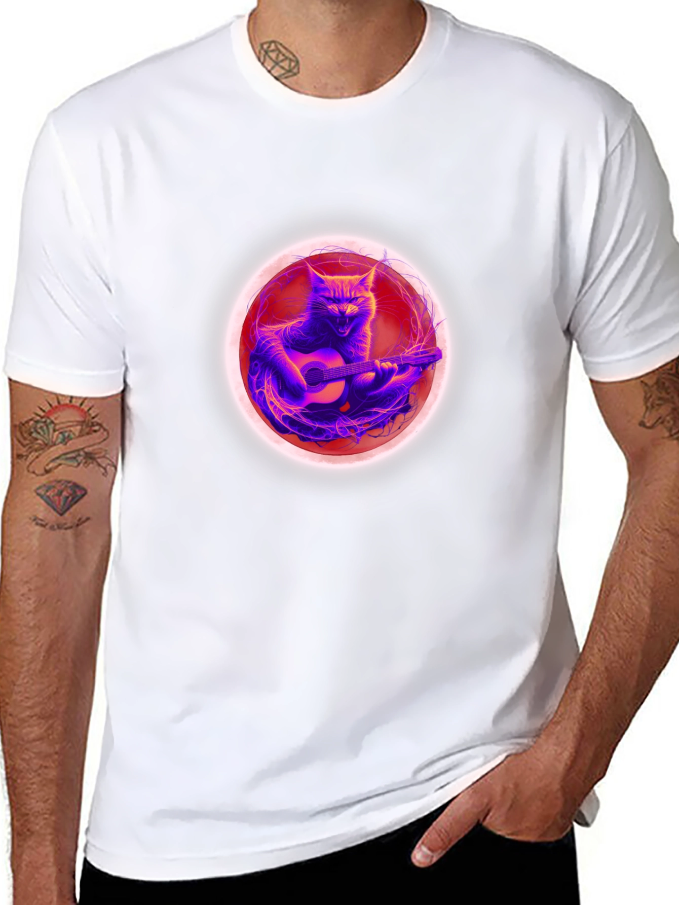 Cat Guitar Player Black T-Shirt