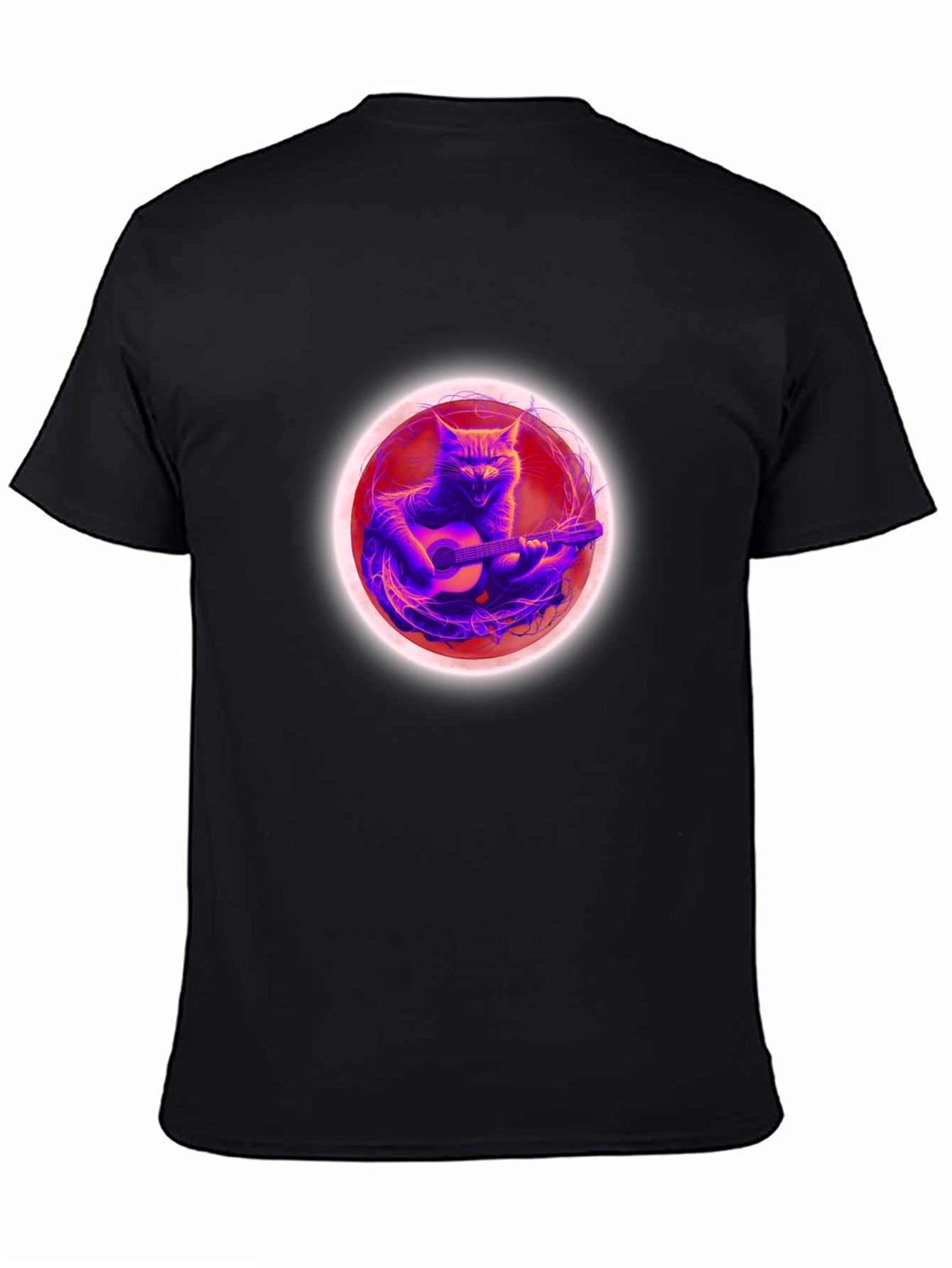Cat Guitar Player Black T-Shirt