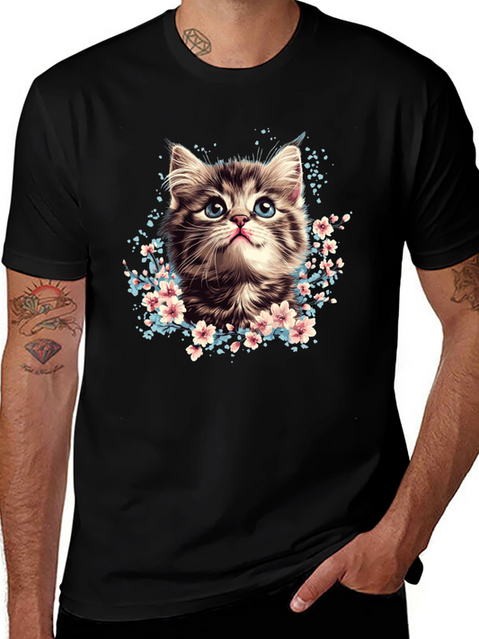 Cute Kitten T-Shirt - Floral Cat Tee