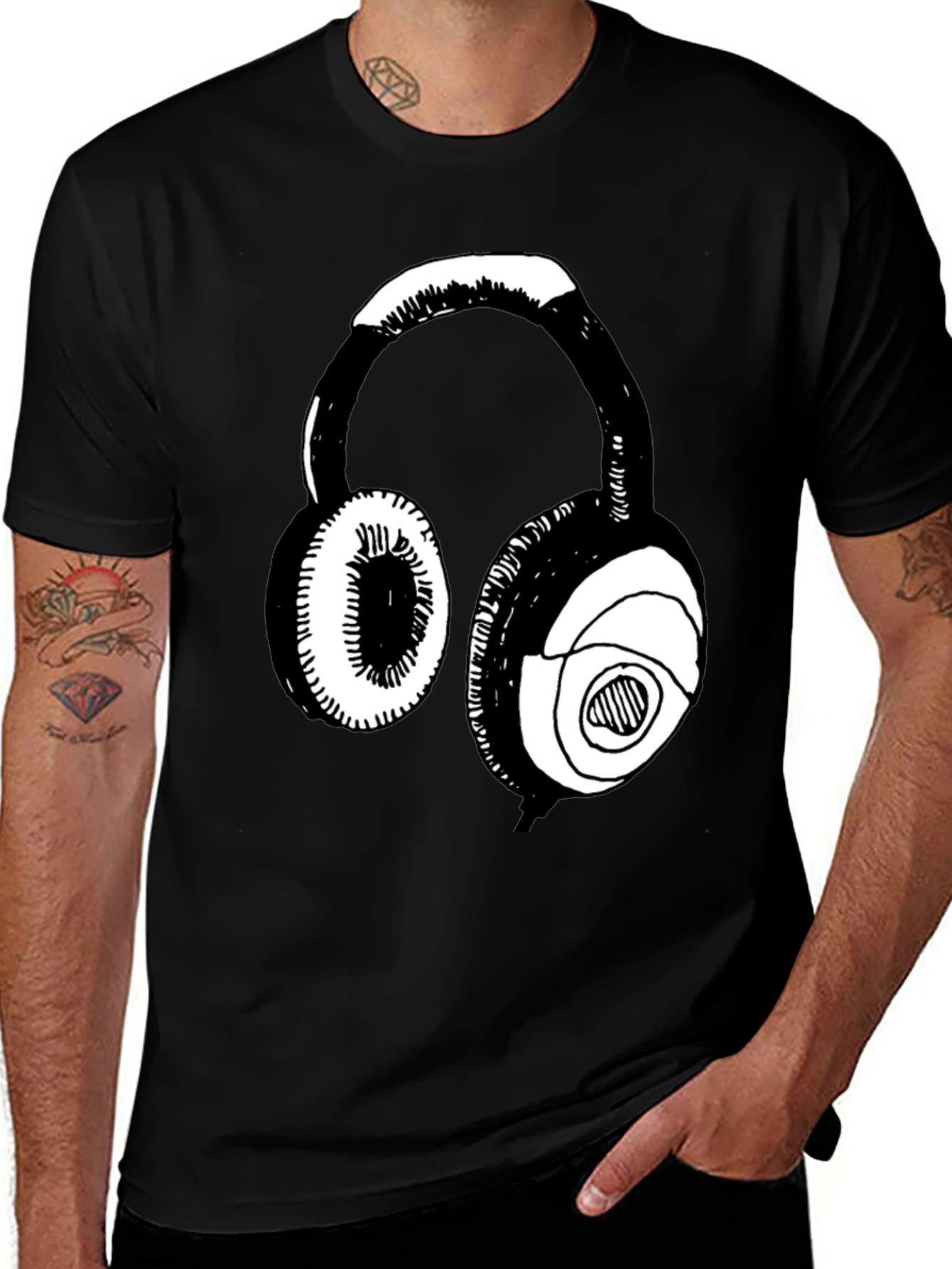 Headphones Graphic Tee - Black Casual T-Shirt