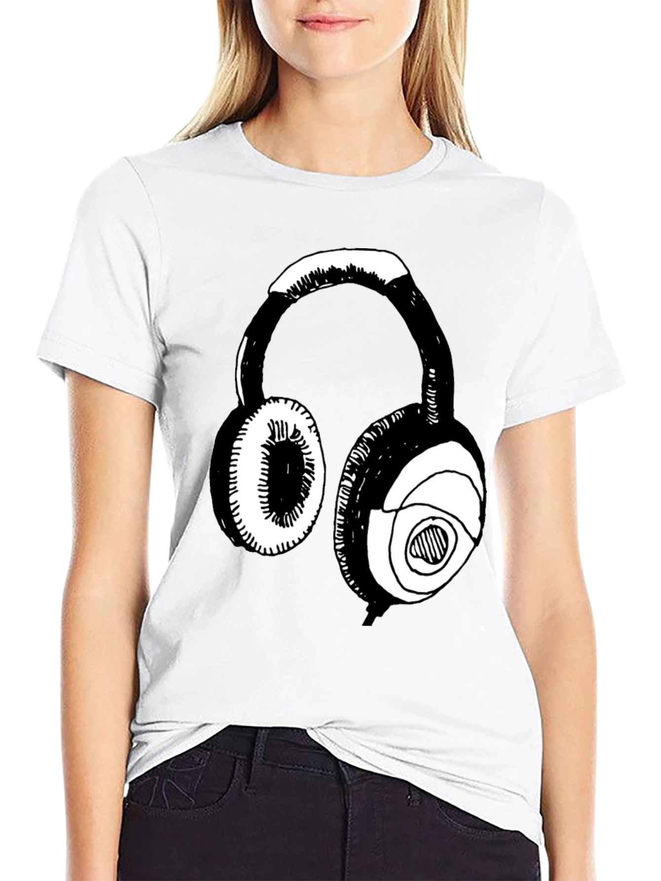 Headphones Graphic Tee - Black Casual T-Shirt