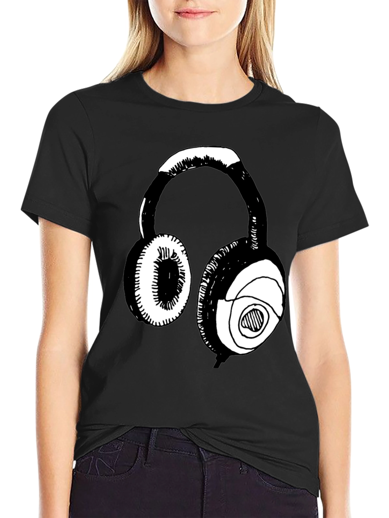 Headphones Graphic Tee - Black Casual T-Shirt