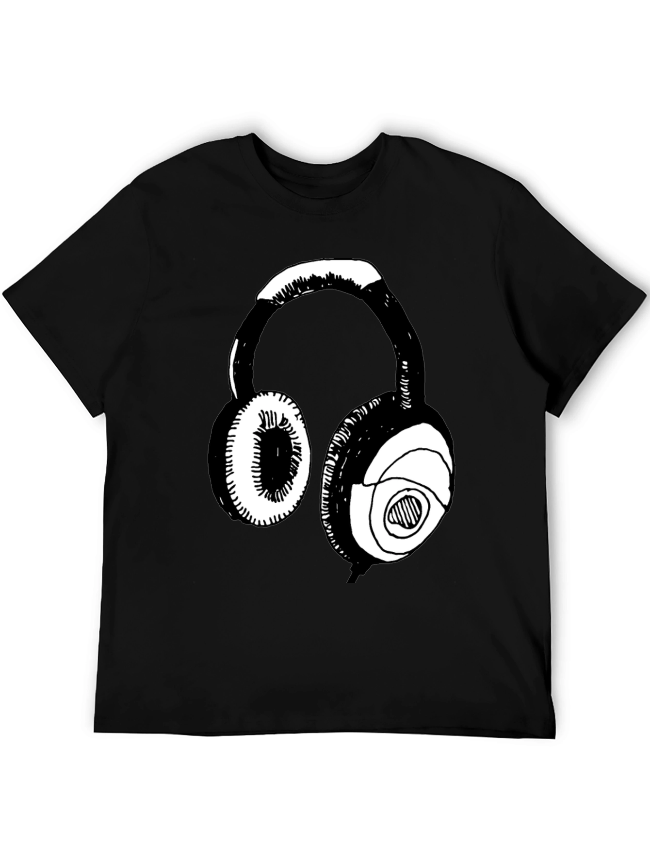 Headphones Graphic Tee - Black Casual T-Shirt