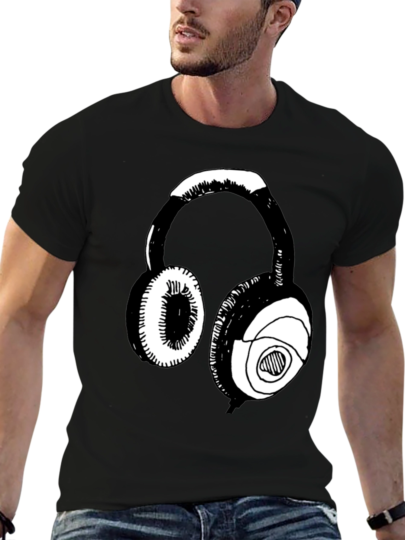 Headphones Graphic Tee - Black Casual T-Shirt