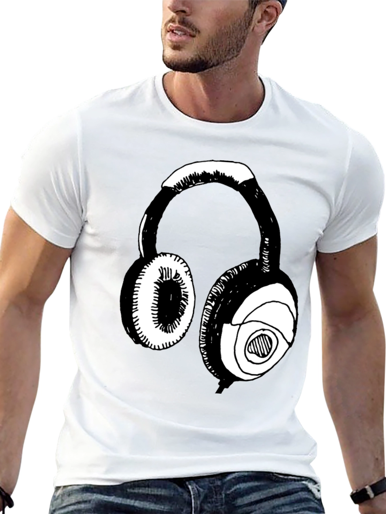 Headphones Graphic Tee - Black Casual T-Shirt