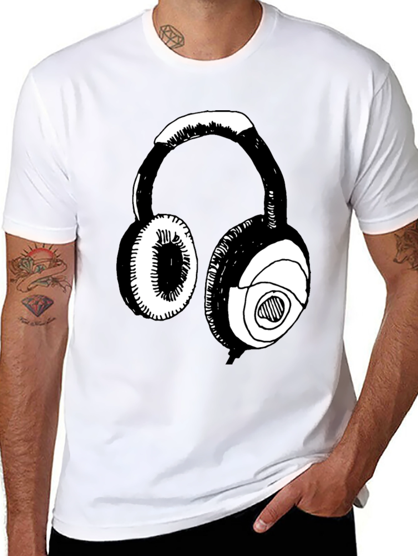 Headphones Graphic Tee - Black Casual T-Shirt