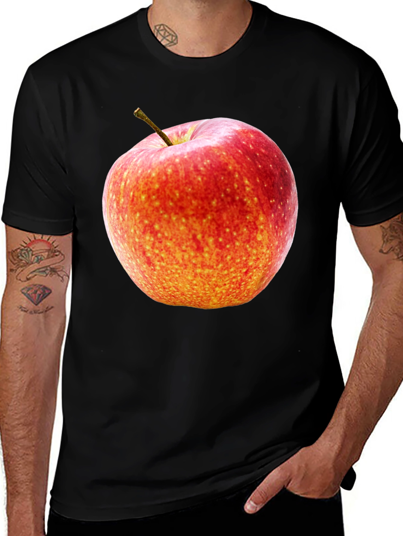 Apple Graphic Black Tee - Fresh & Fun