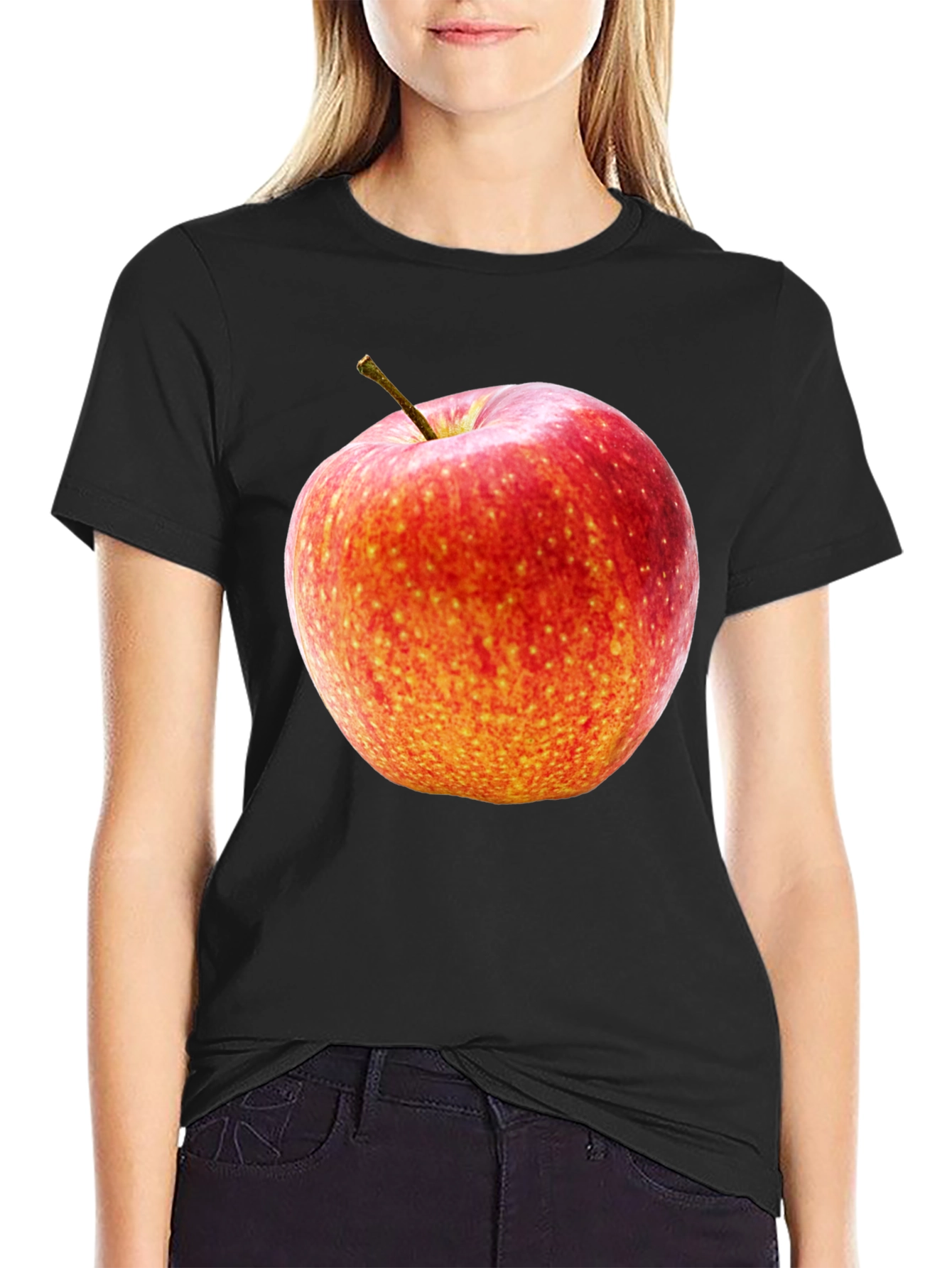 Apple Graphic Black Tee - Fresh & Fun
