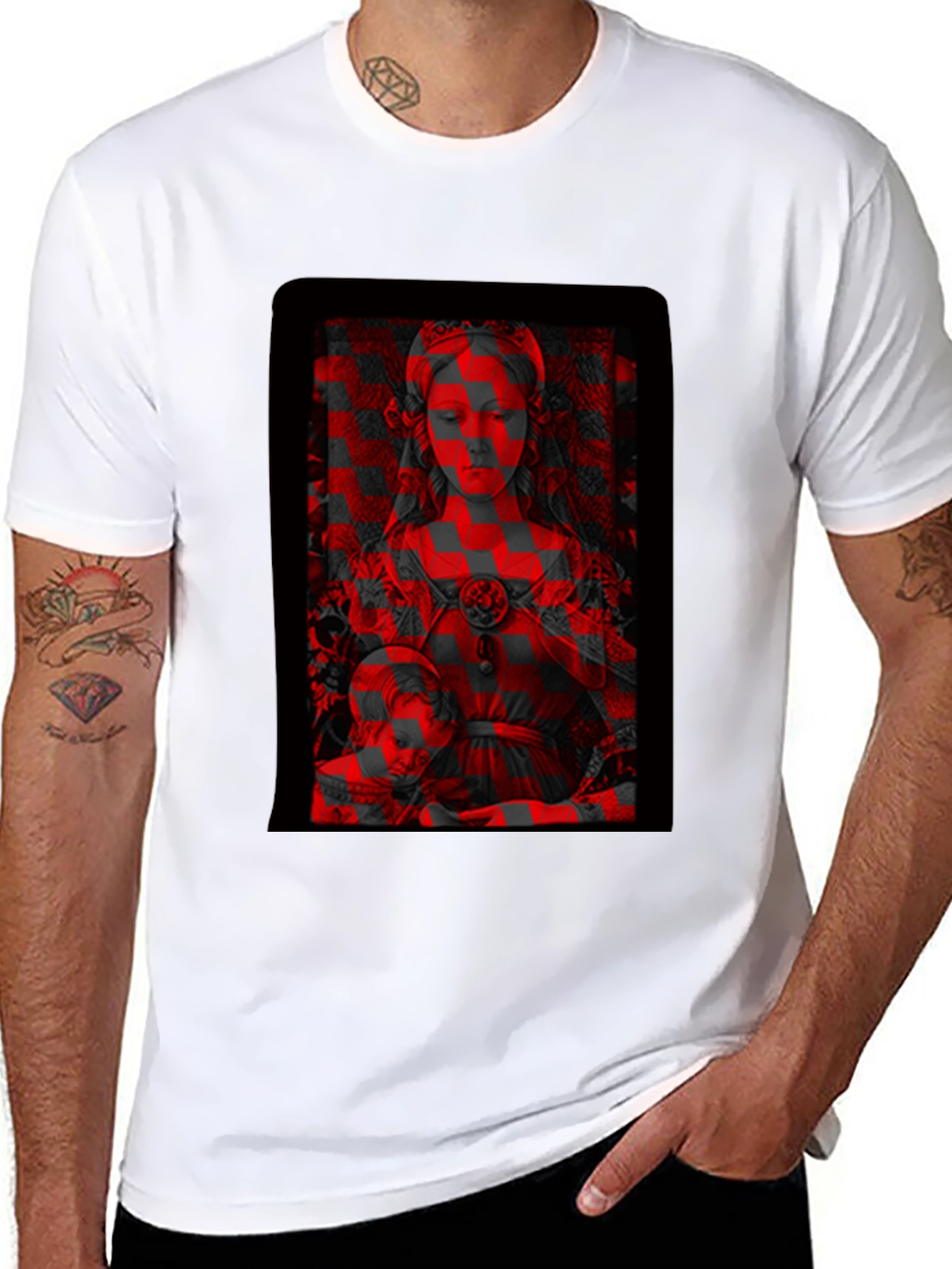 Madonna & Child Red Glitch Black T-Shirt