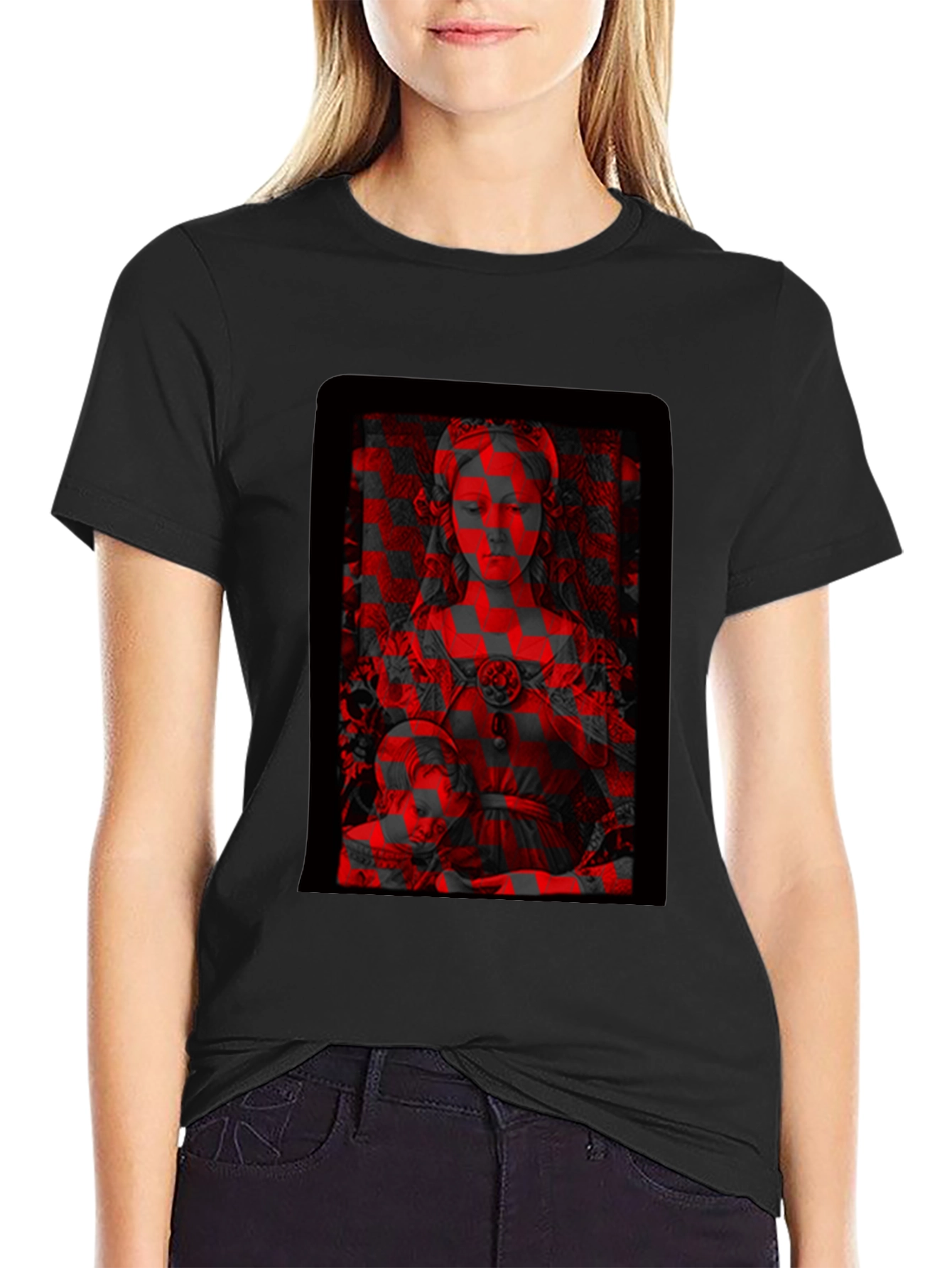 Madonna & Child Red Glitch Black T-Shirt
