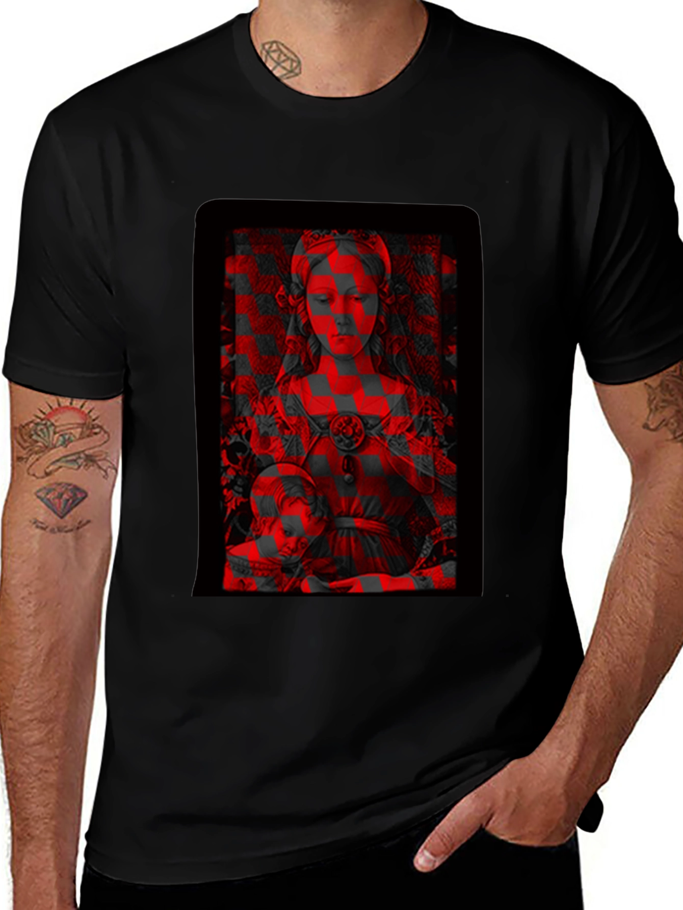 Madonna & Child Red Glitch Black T-Shirt