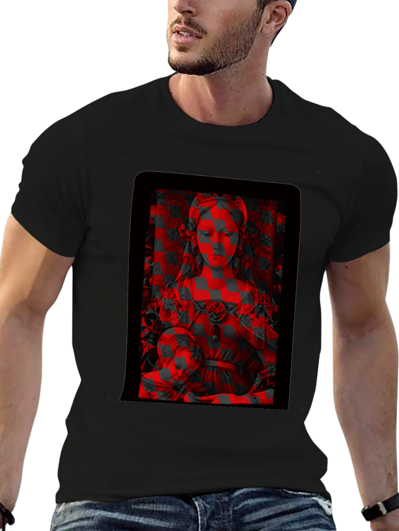 Madonna & Child Red Glitch Black T-Shirt
