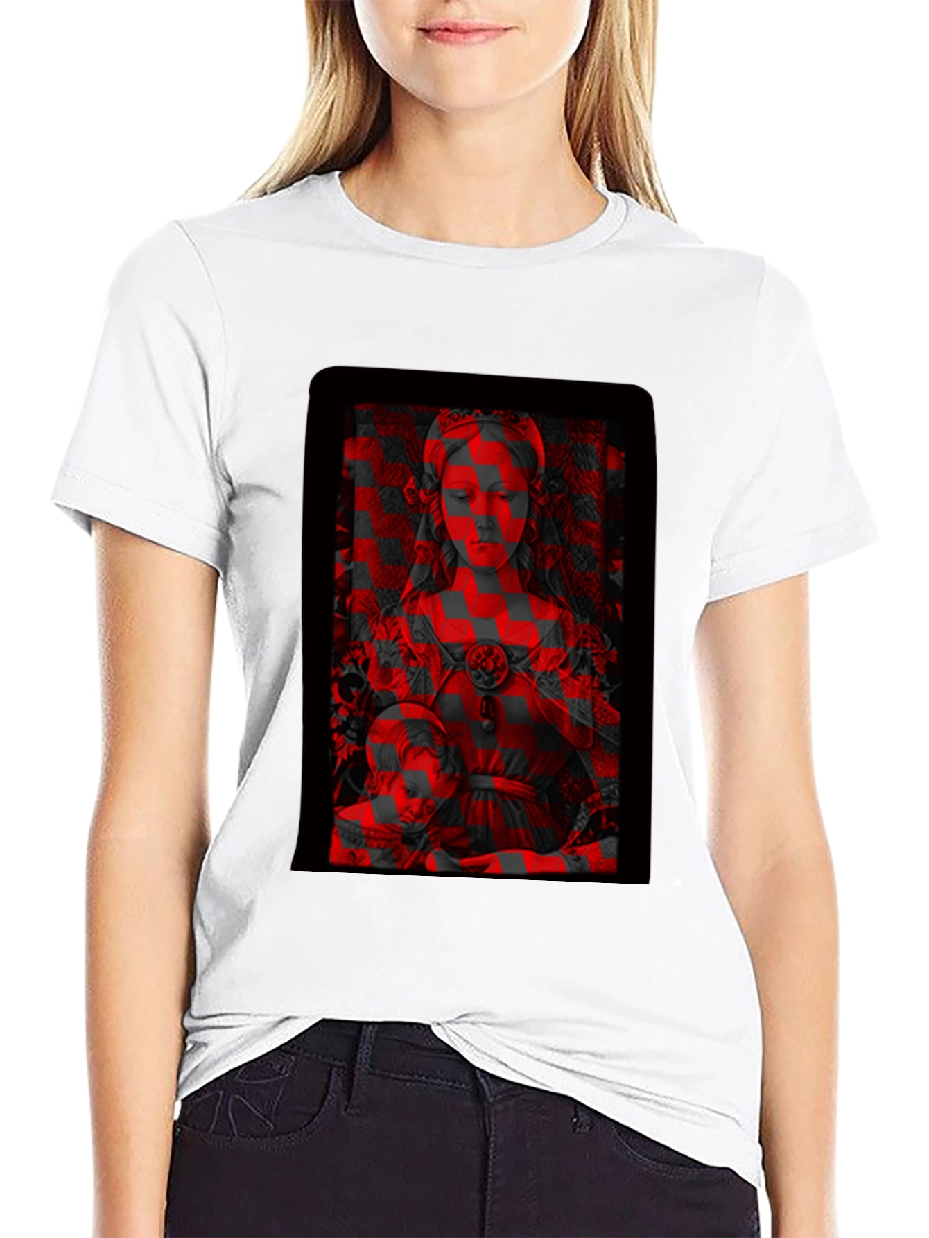 Madonna & Child Red Glitch Black T-Shirt