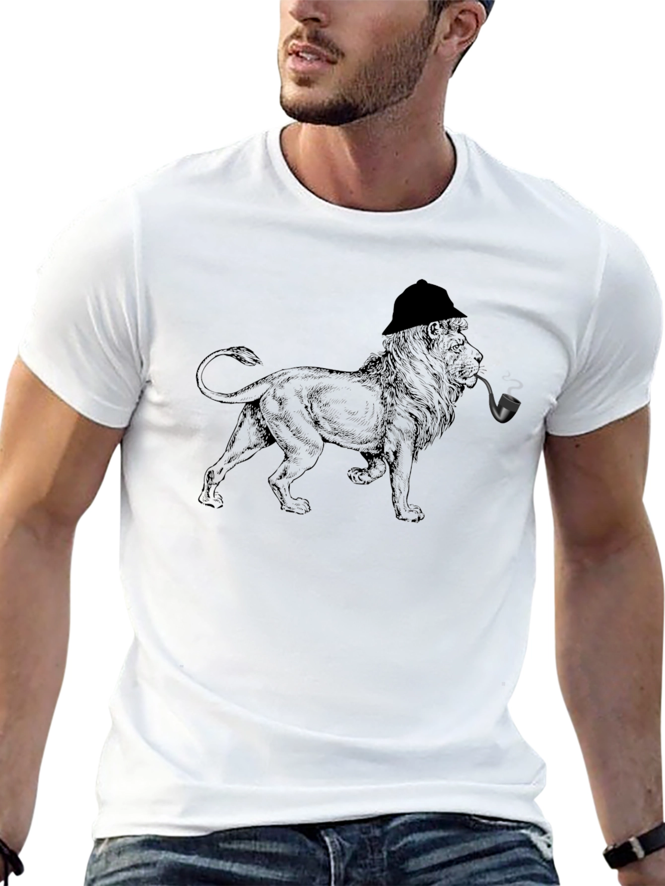 Lion Detective Graphic Tee - Mens Black T-Shirt