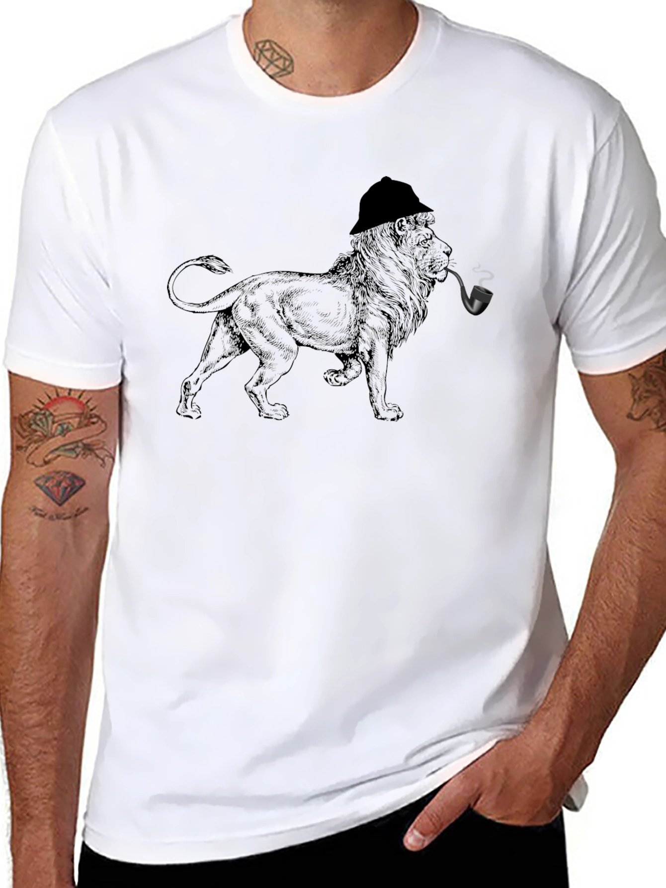 Lion Detective Graphic Tee - Mens Black T-Shirt