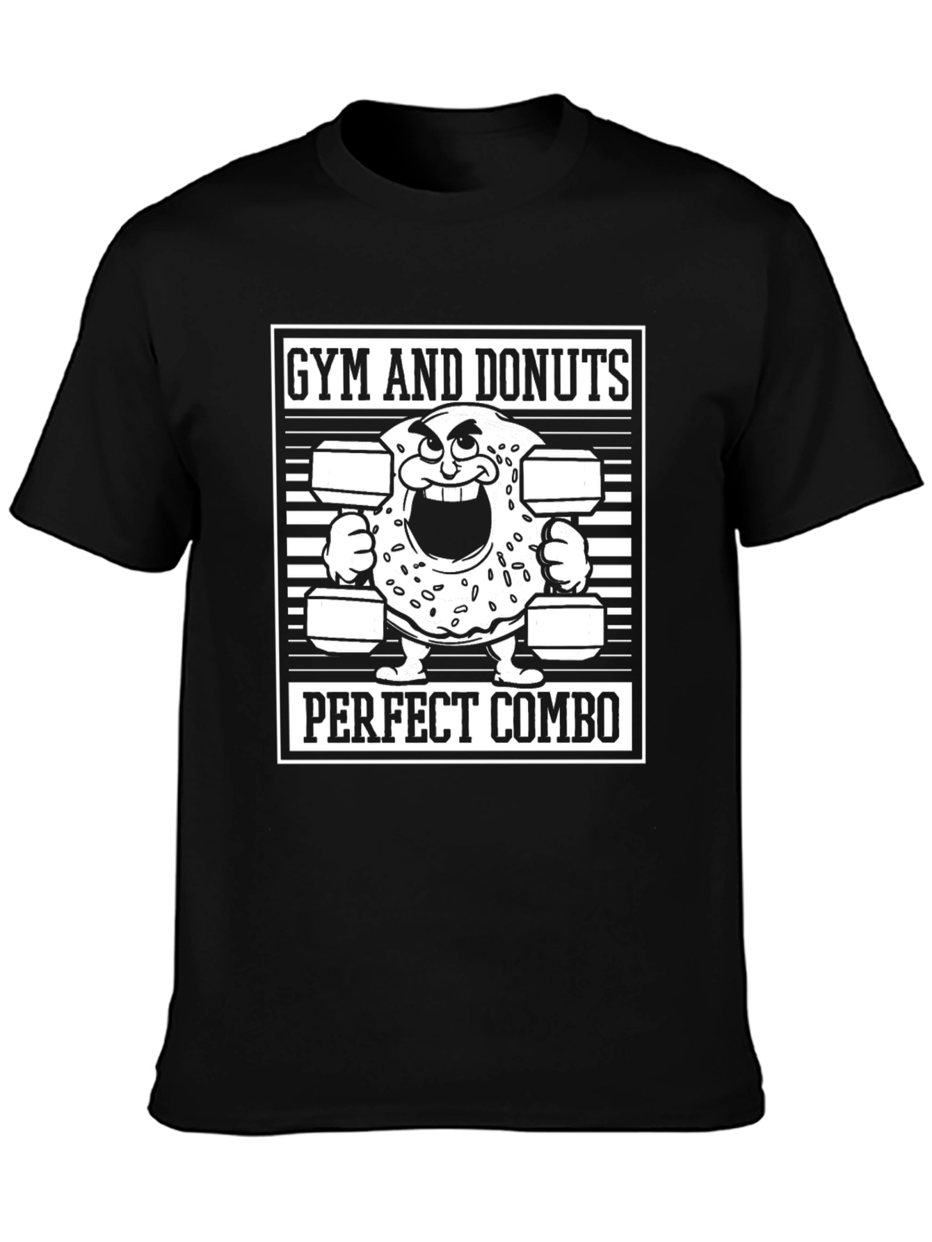 Gym and Donuts Perfect Combo Black T-Shirt