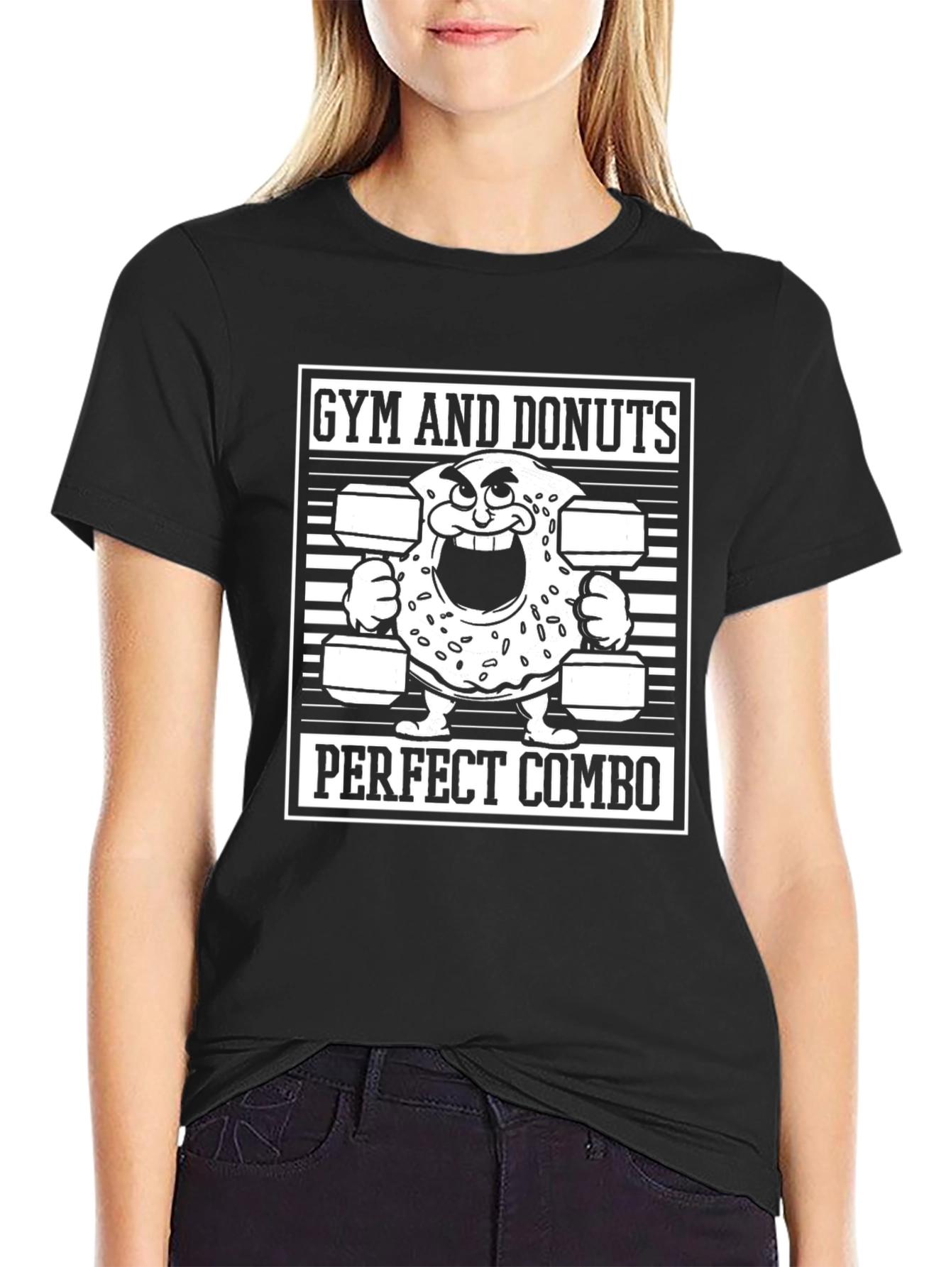Gym and Donuts Perfect Combo Black T-Shirt