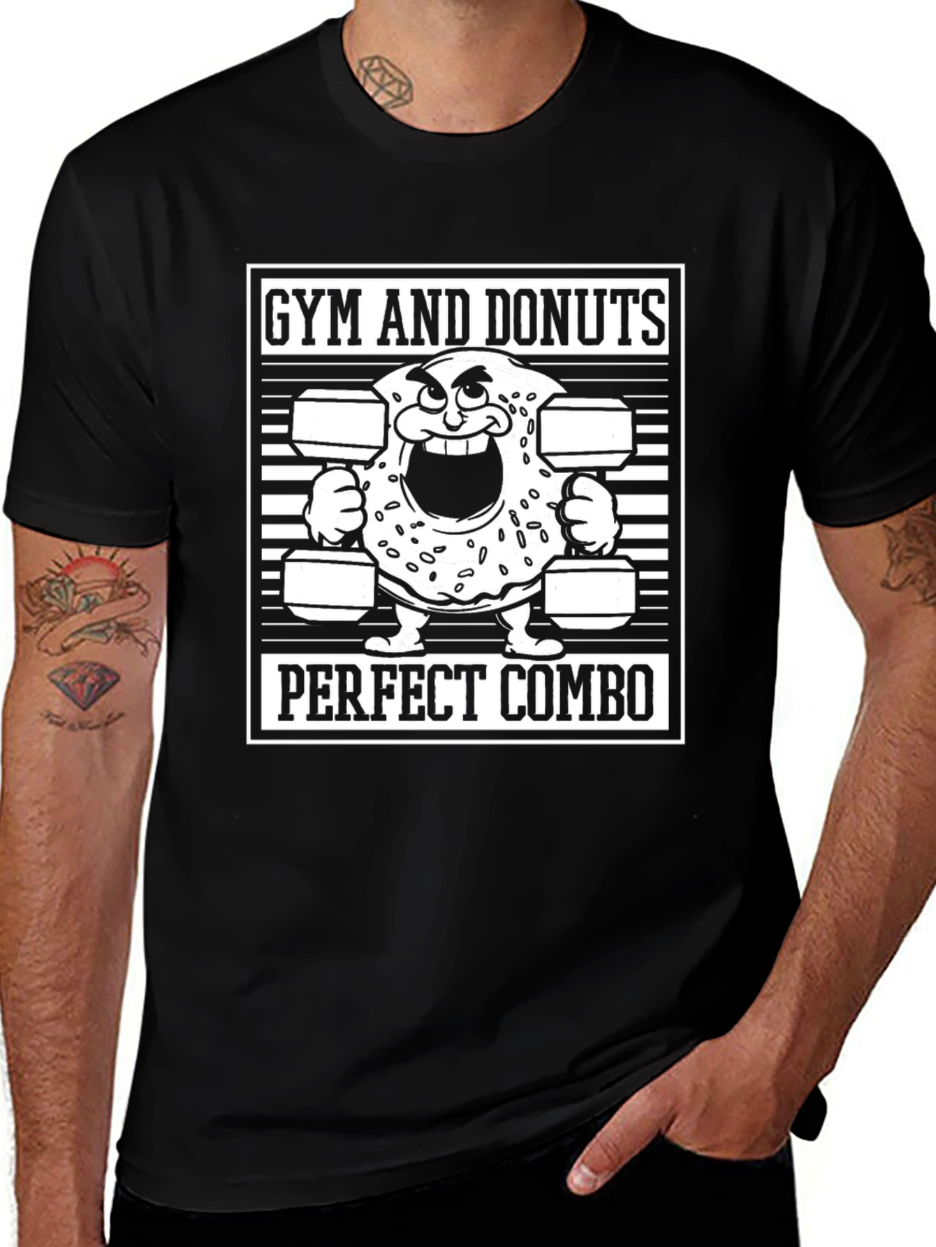 Gym and Donuts Perfect Combo Black T-Shirt