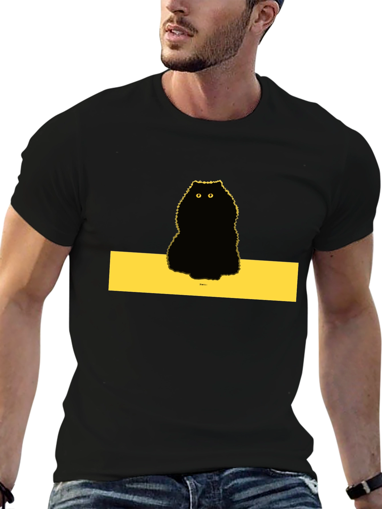 Mens Black Cat Graphic Tee - Unique Design