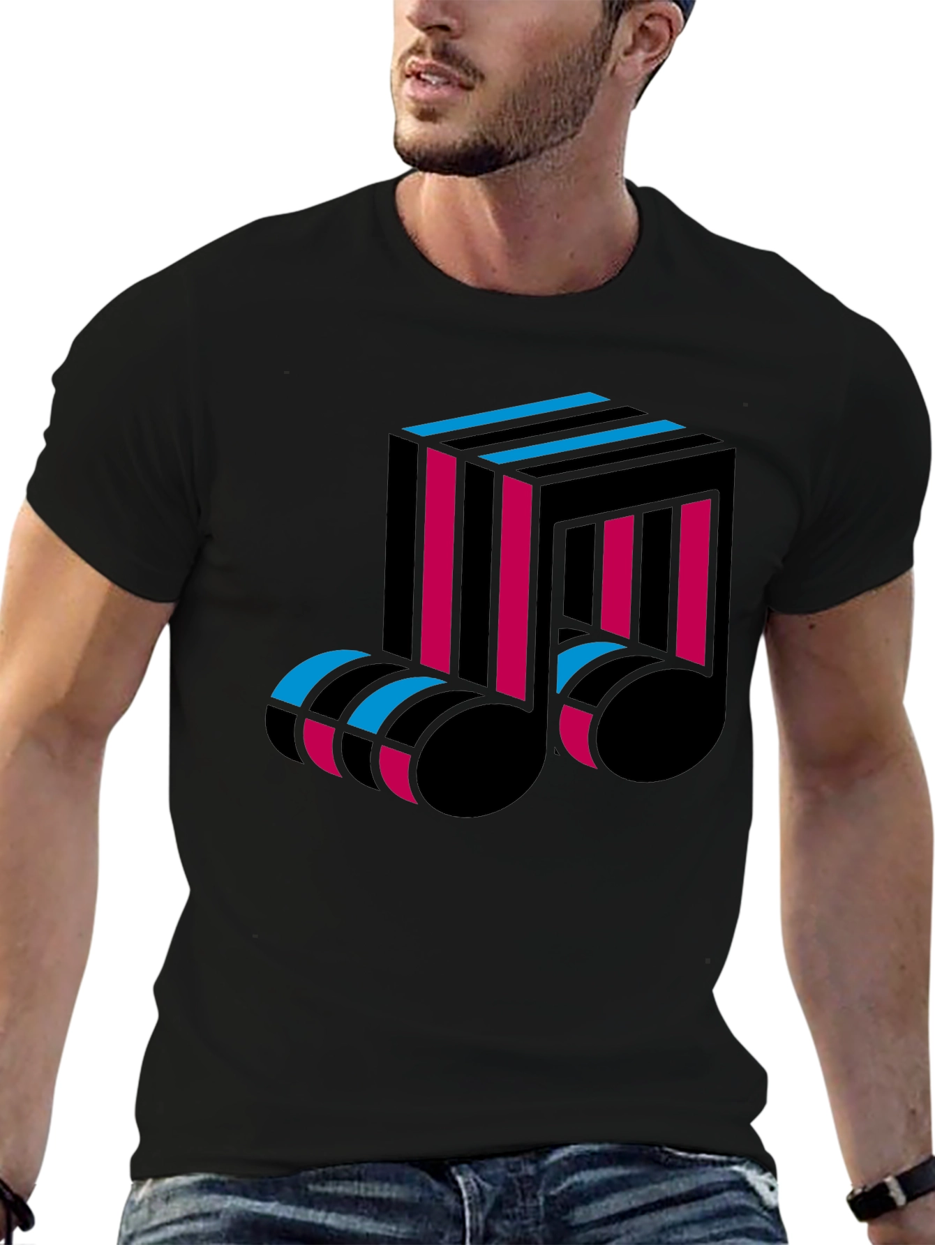Abstract Music Note Graphic Tee - Black Cotton T-Shirt