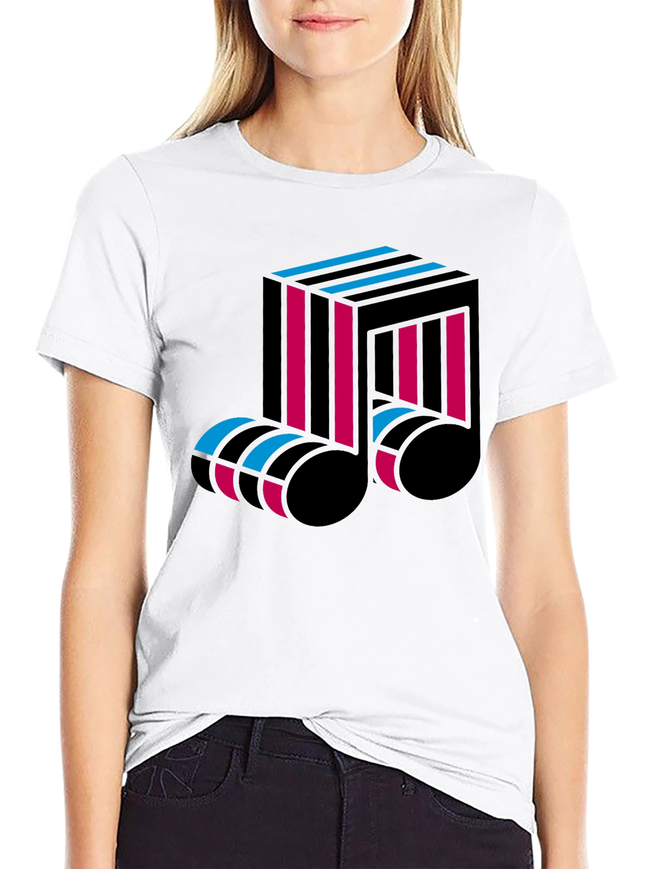 Abstract Music Note Graphic Tee - Black Cotton T-Shirt