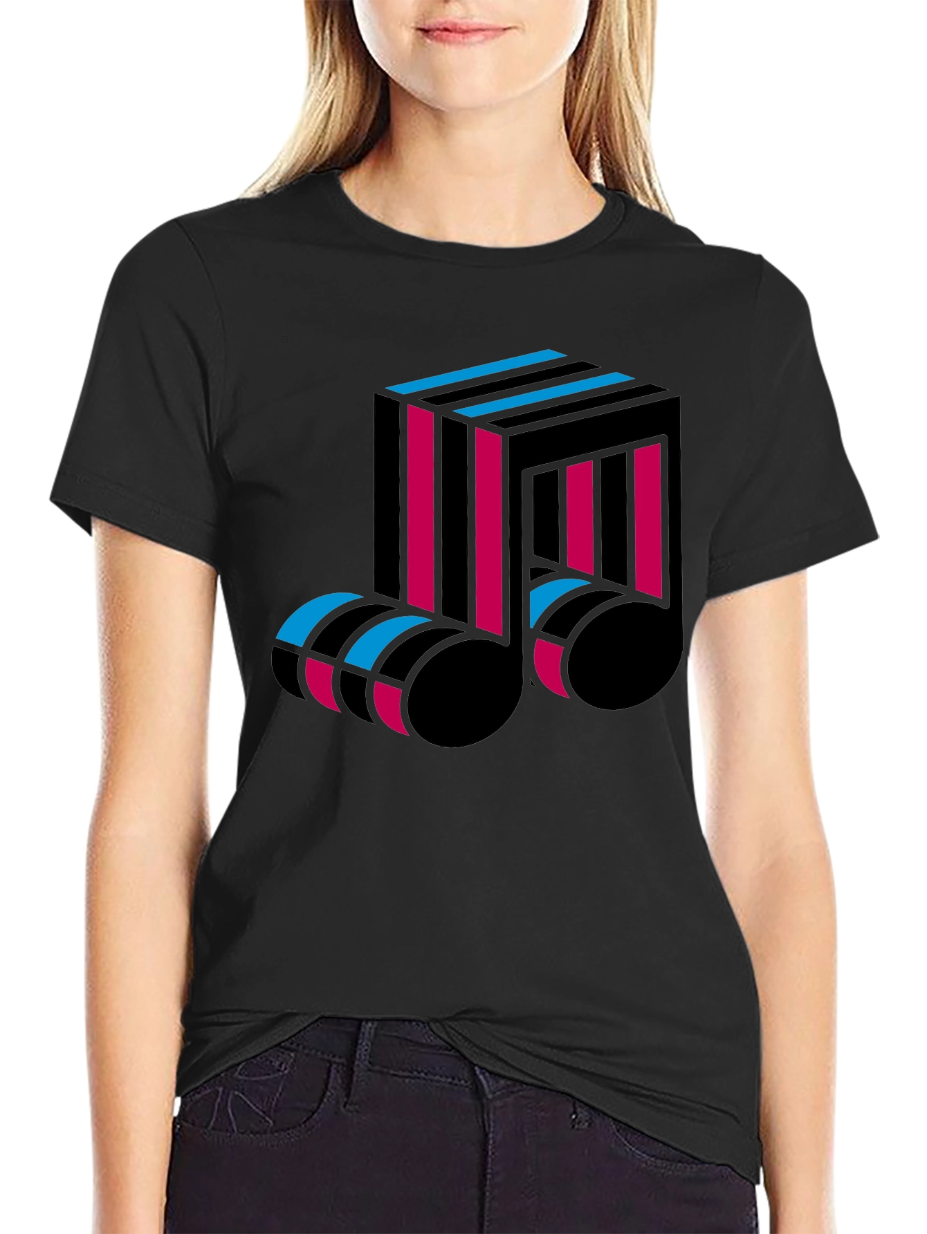 Abstract Music Note Graphic Tee - Black Cotton T-Shirt