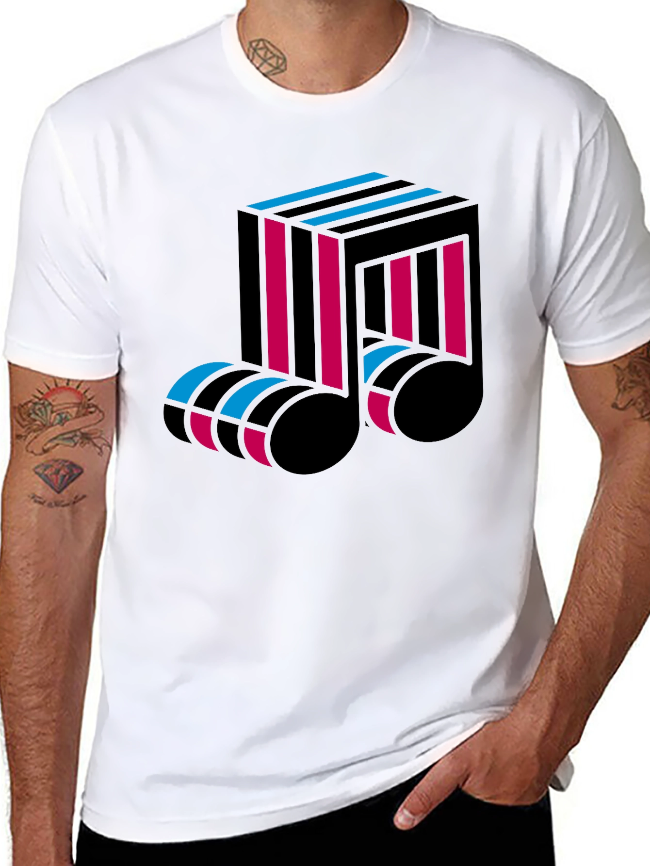 Abstract Music Note Graphic Tee - Black Cotton T-Shirt