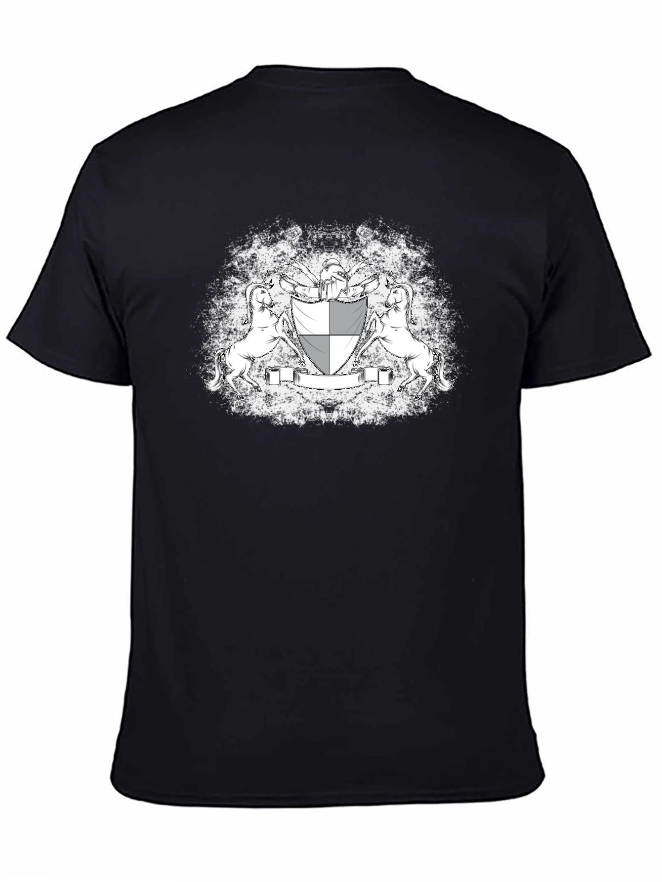 Black Graphic Tee: Unicorn Crest Design