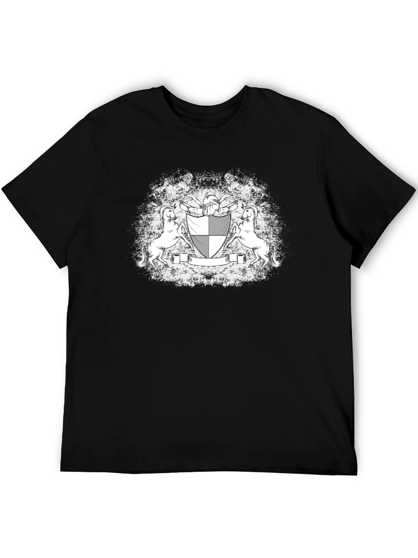 Black Graphic Tee: Unicorn Crest Design