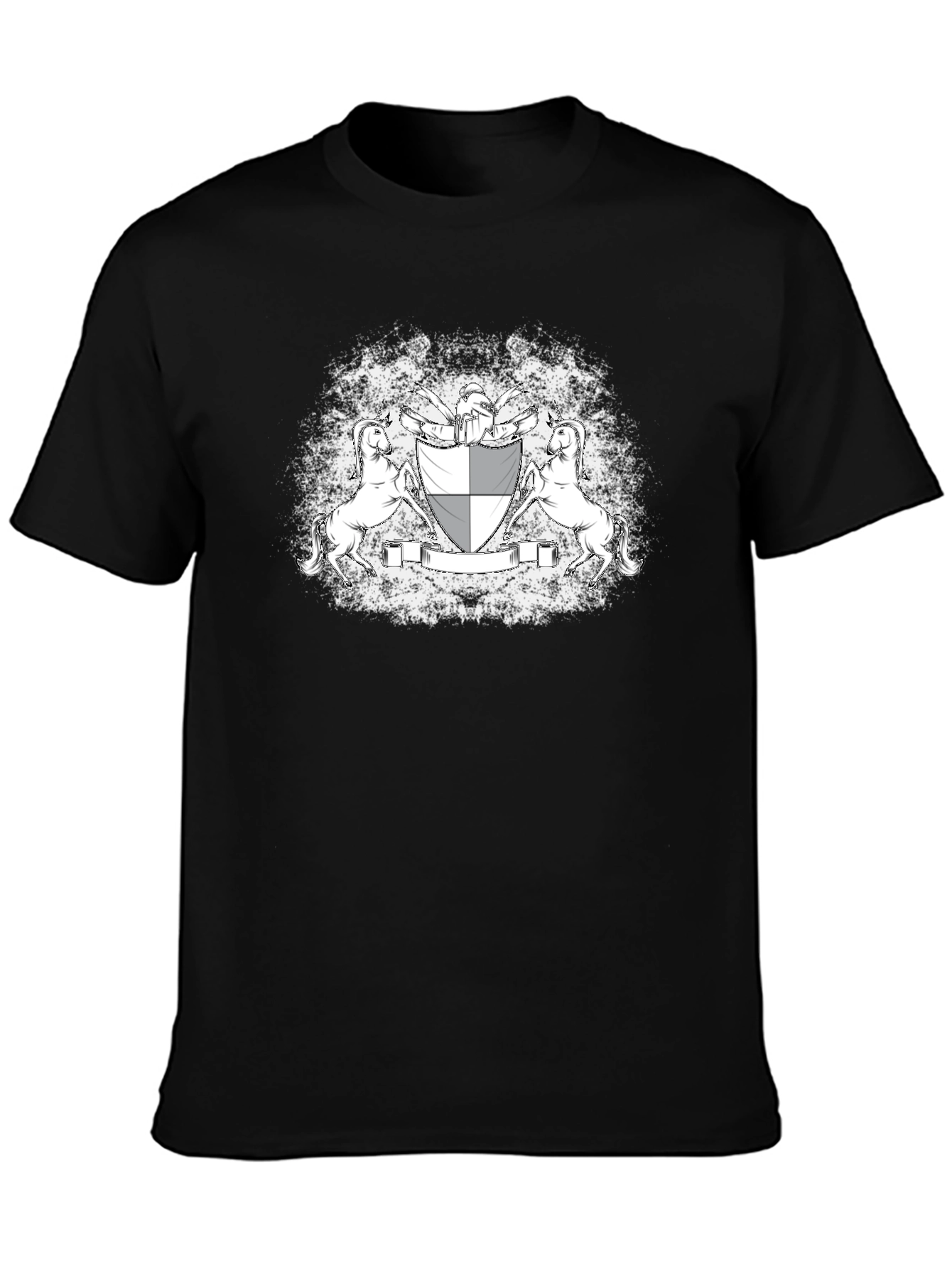 Black Graphic Tee: Unicorn Crest Design