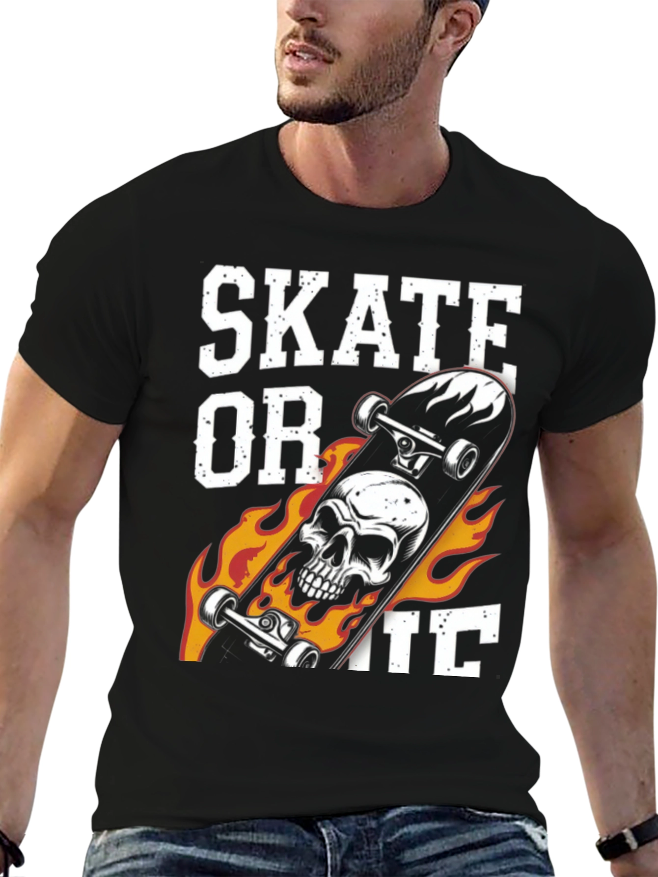 Skate or Die Graphic Print Black T-Shirt