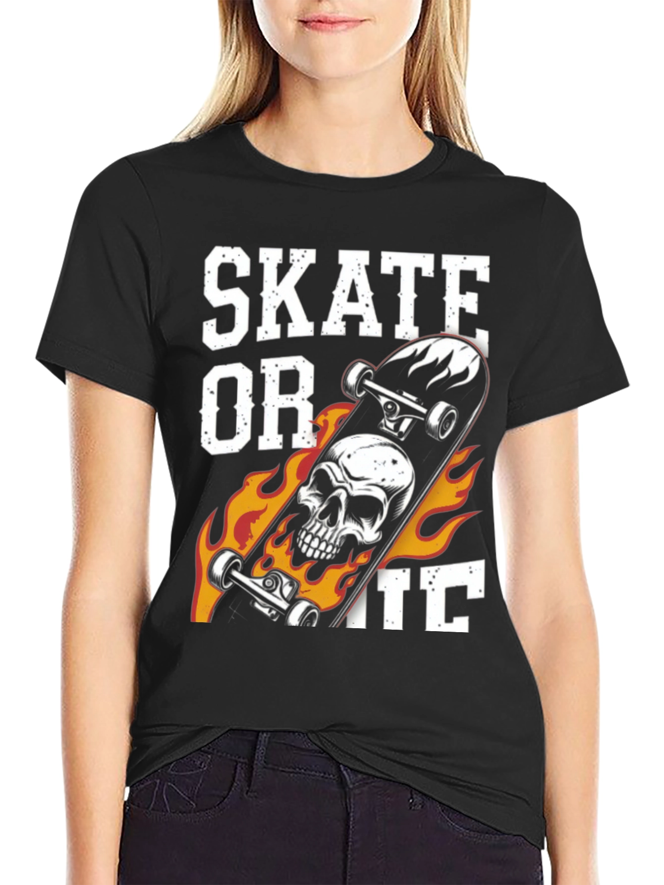 Skate or Die Graphic Print Black T-Shirt