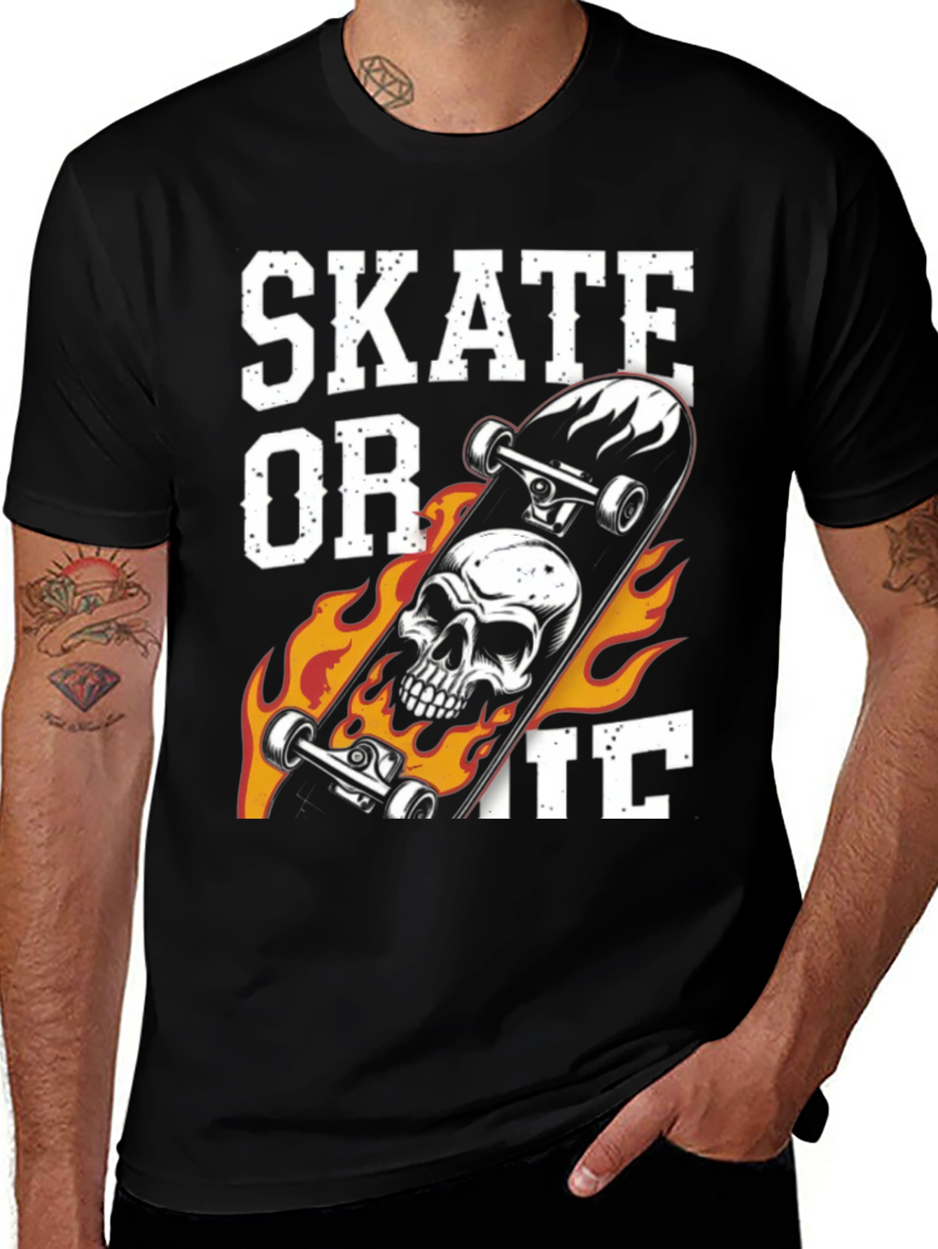 Skate or Die Graphic Print Black T-Shirt