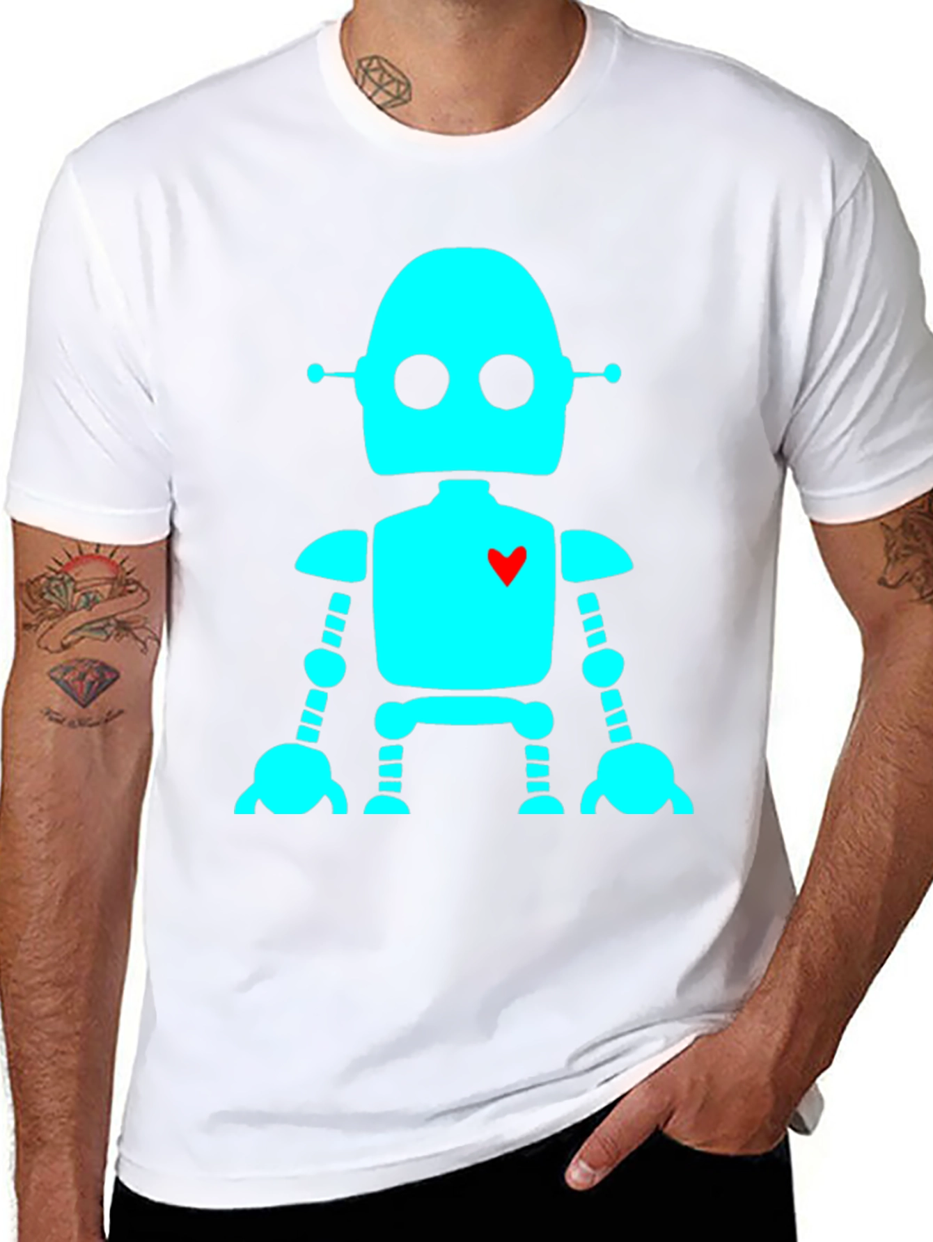 Robot with Heart T-Shirt - Black Short Sleeve
