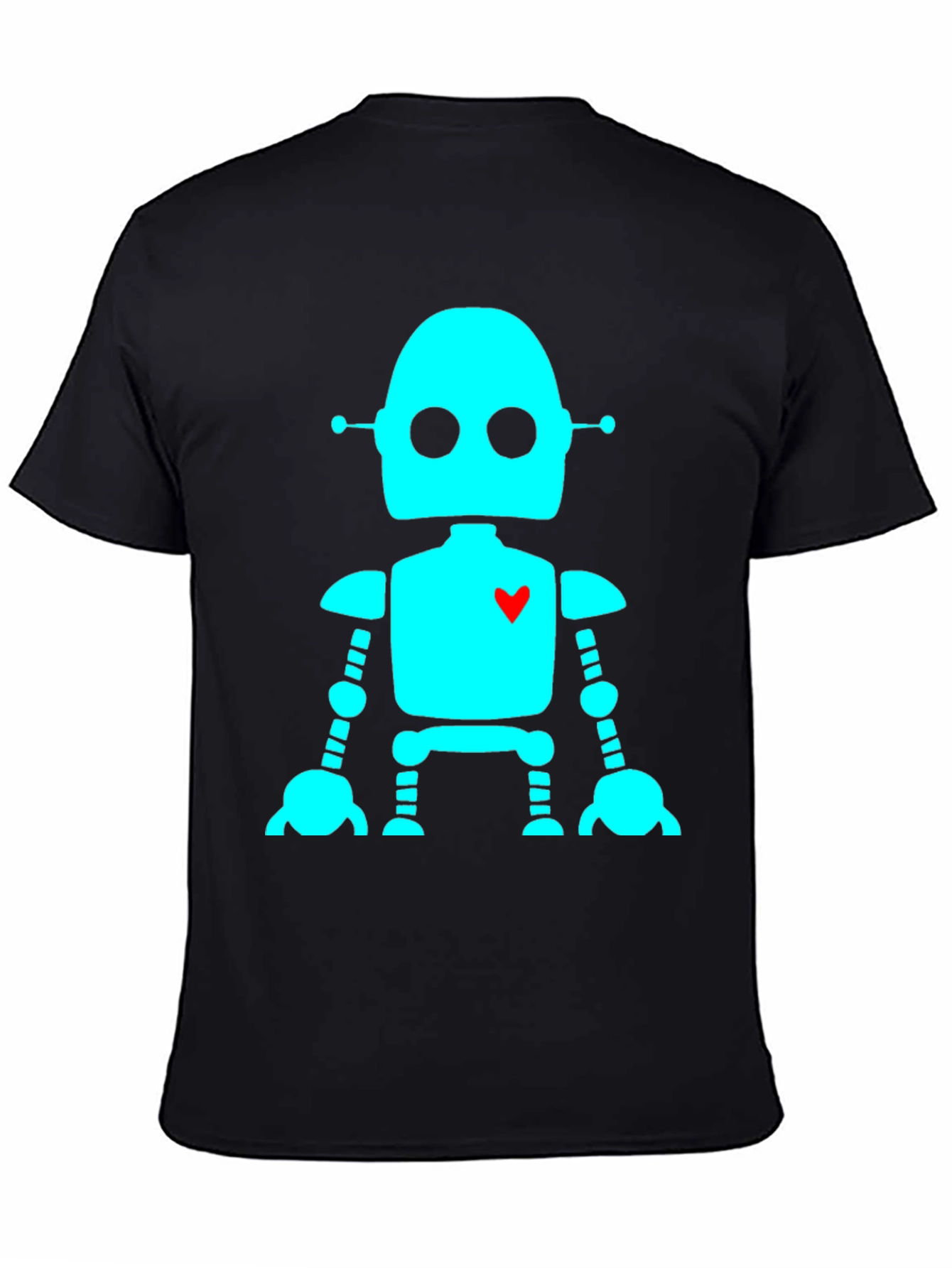 Robot with Heart T-Shirt - Black Short Sleeve
