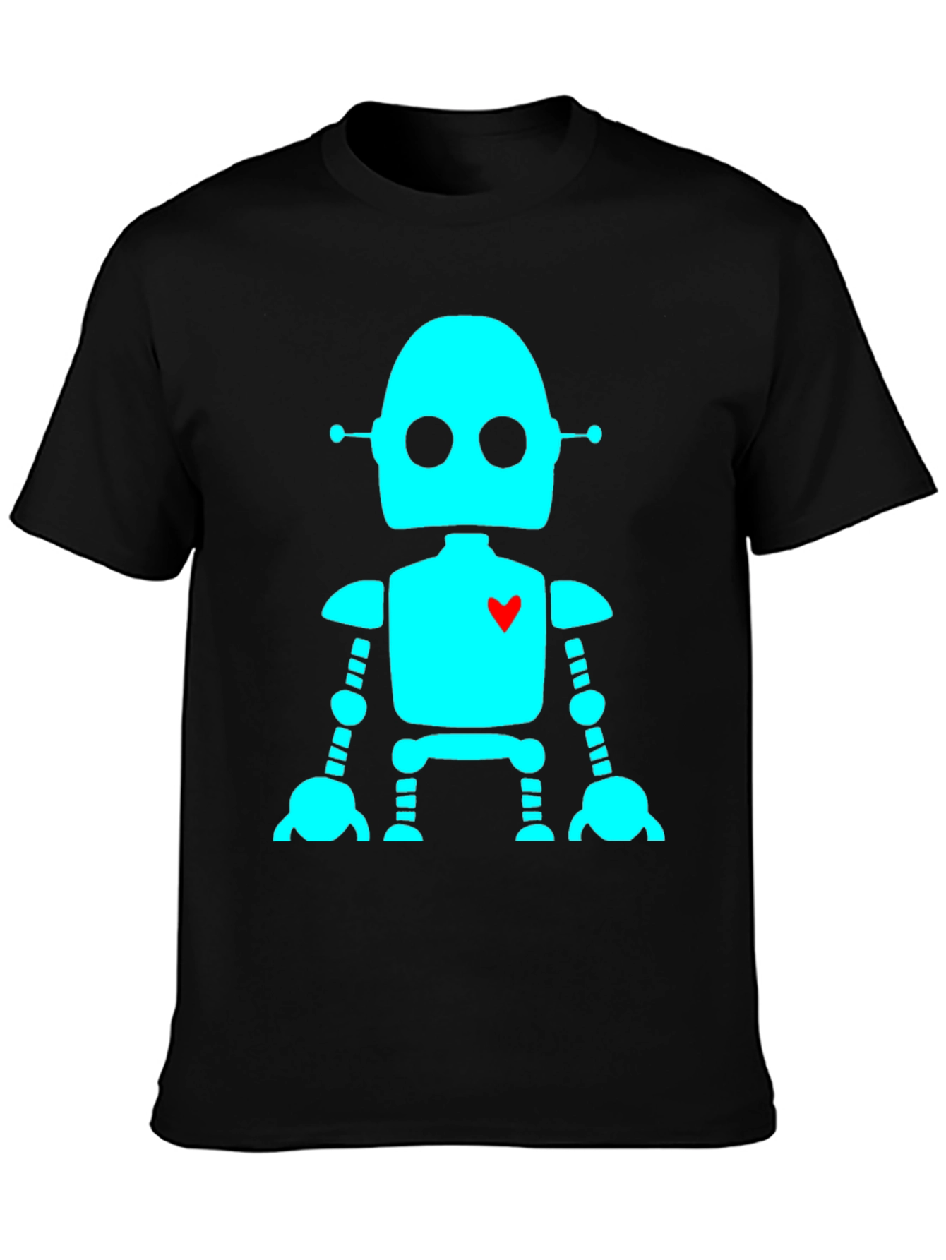 Robot with Heart T-Shirt - Black Short Sleeve