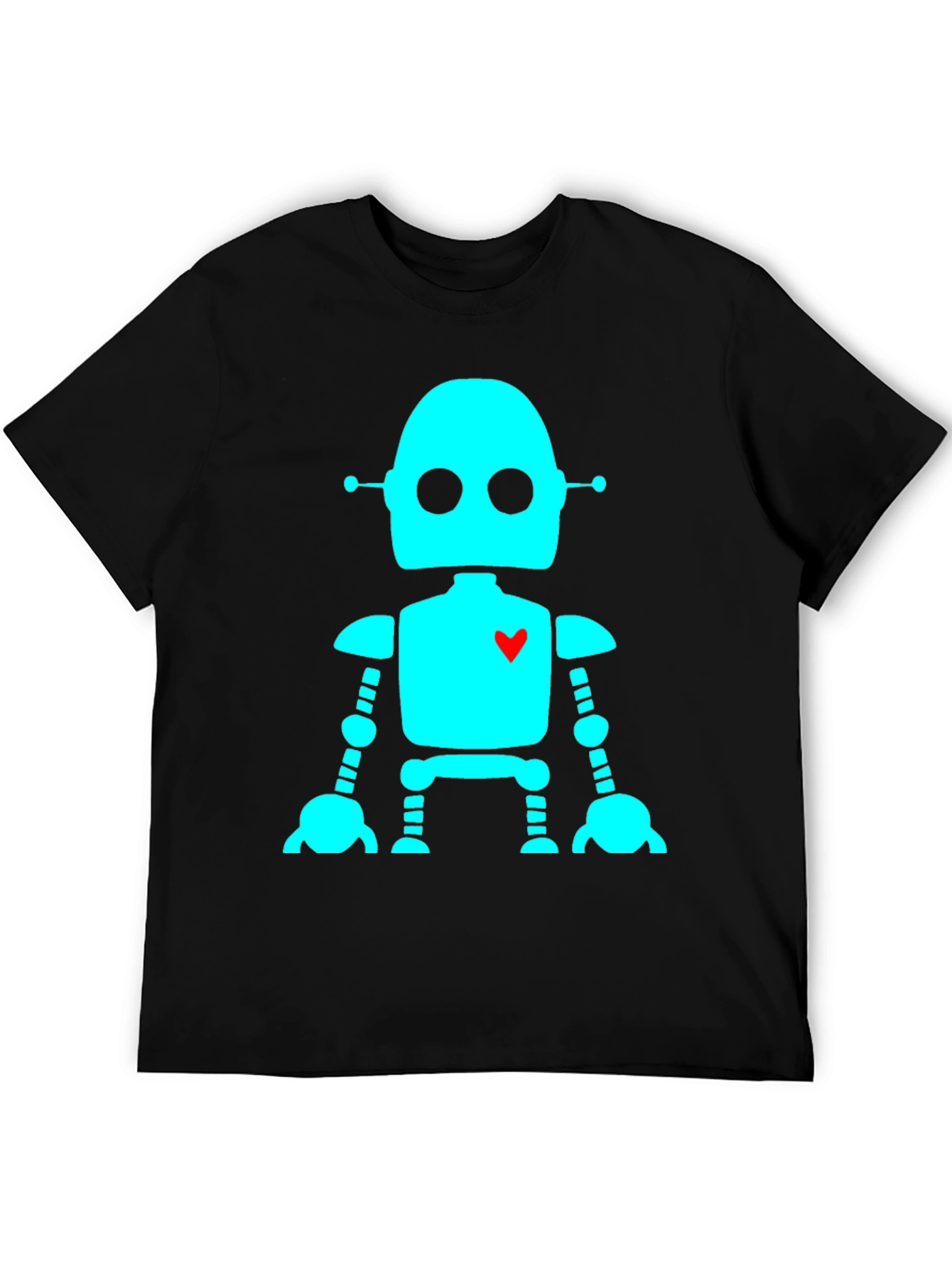 Robot with Heart T-Shirt - Black Short Sleeve