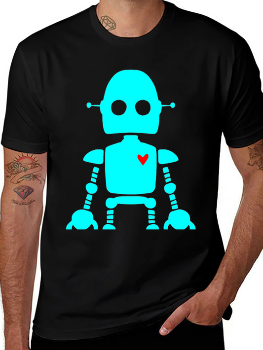 Robot with Heart T-Shirt - Black Short Sleeve