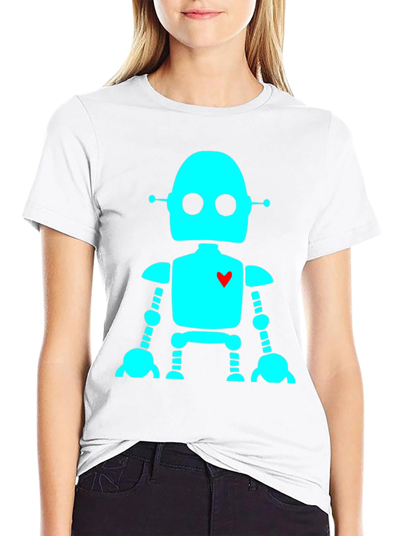 Robot with Heart T-Shirt - Black Short Sleeve