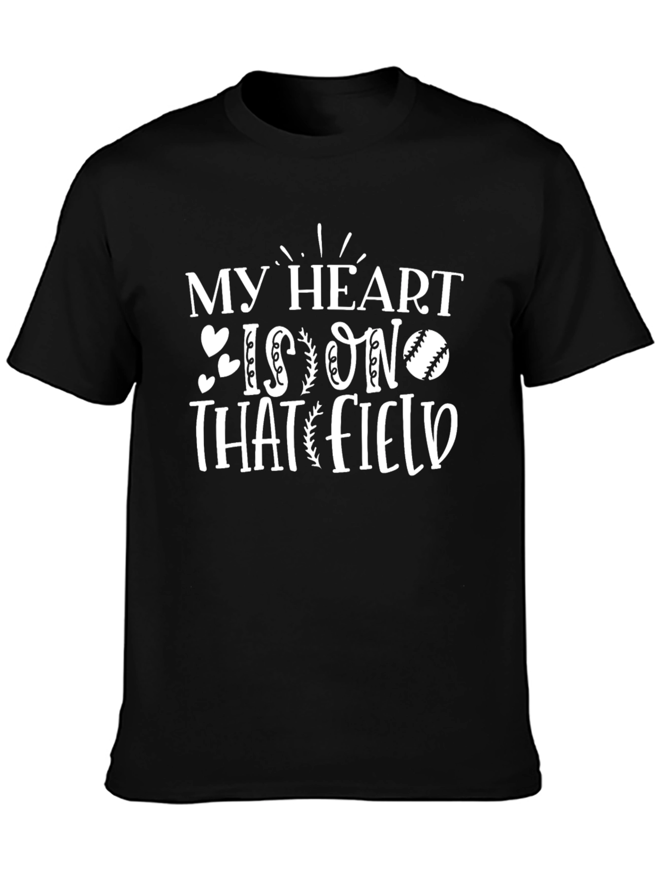 My Heart is On That Field Black Graphic T-Shirt