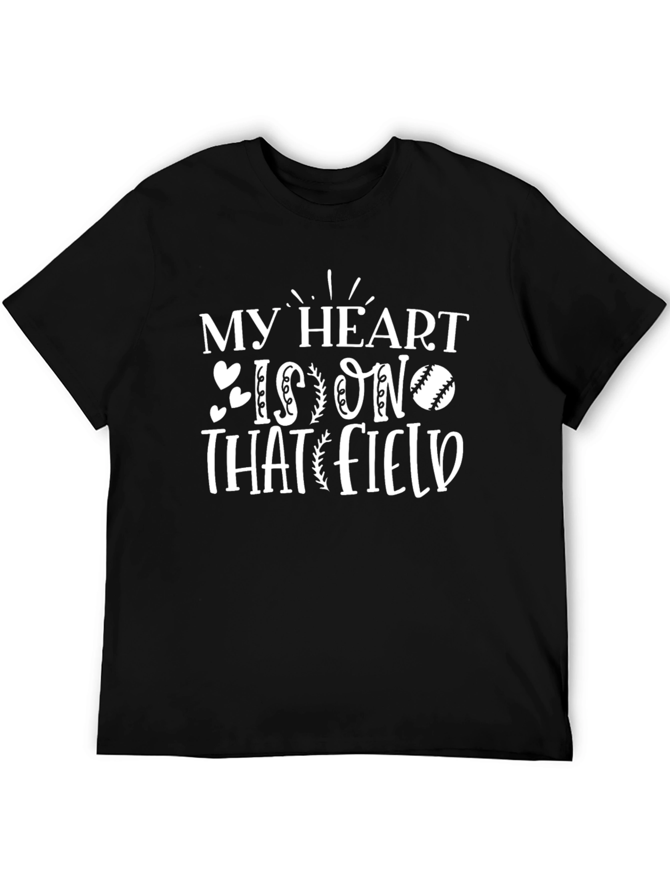 My Heart is On That Field Black Graphic T-Shirt
