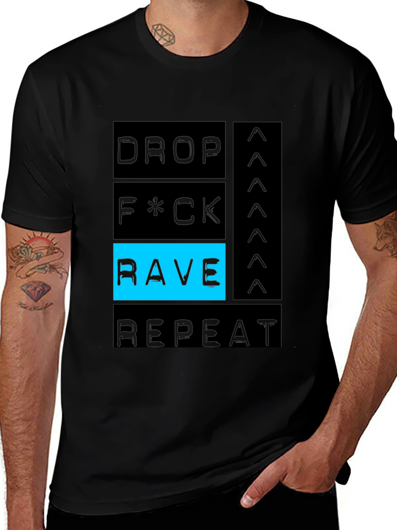 Drop F*ck Rave Repeat Black Graphic Tee