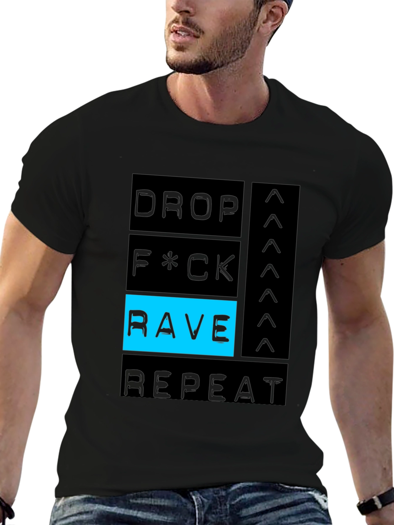 Drop F*ck Rave Repeat Black Graphic Tee