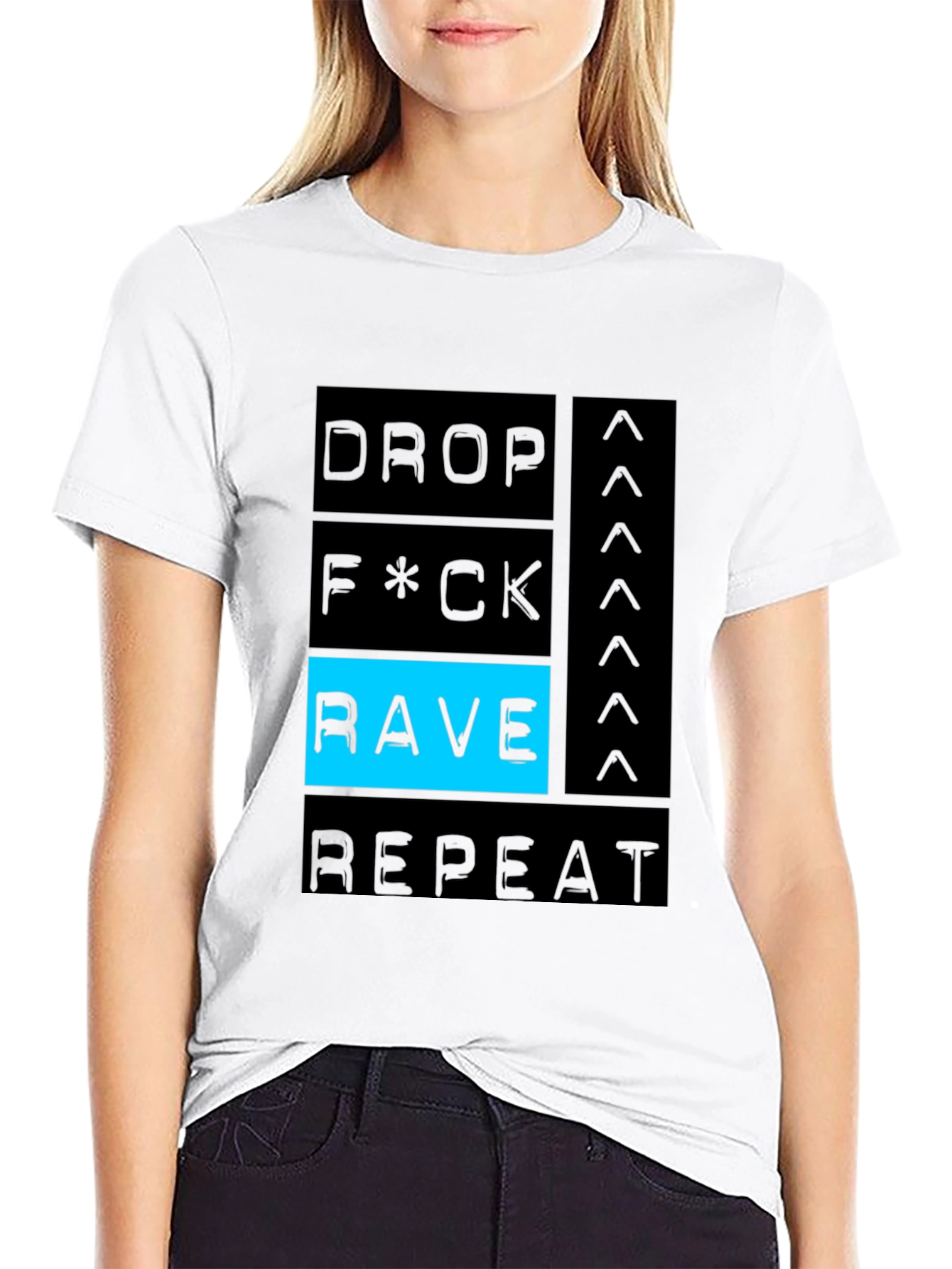 Drop F*ck Rave Repeat Black Graphic Tee