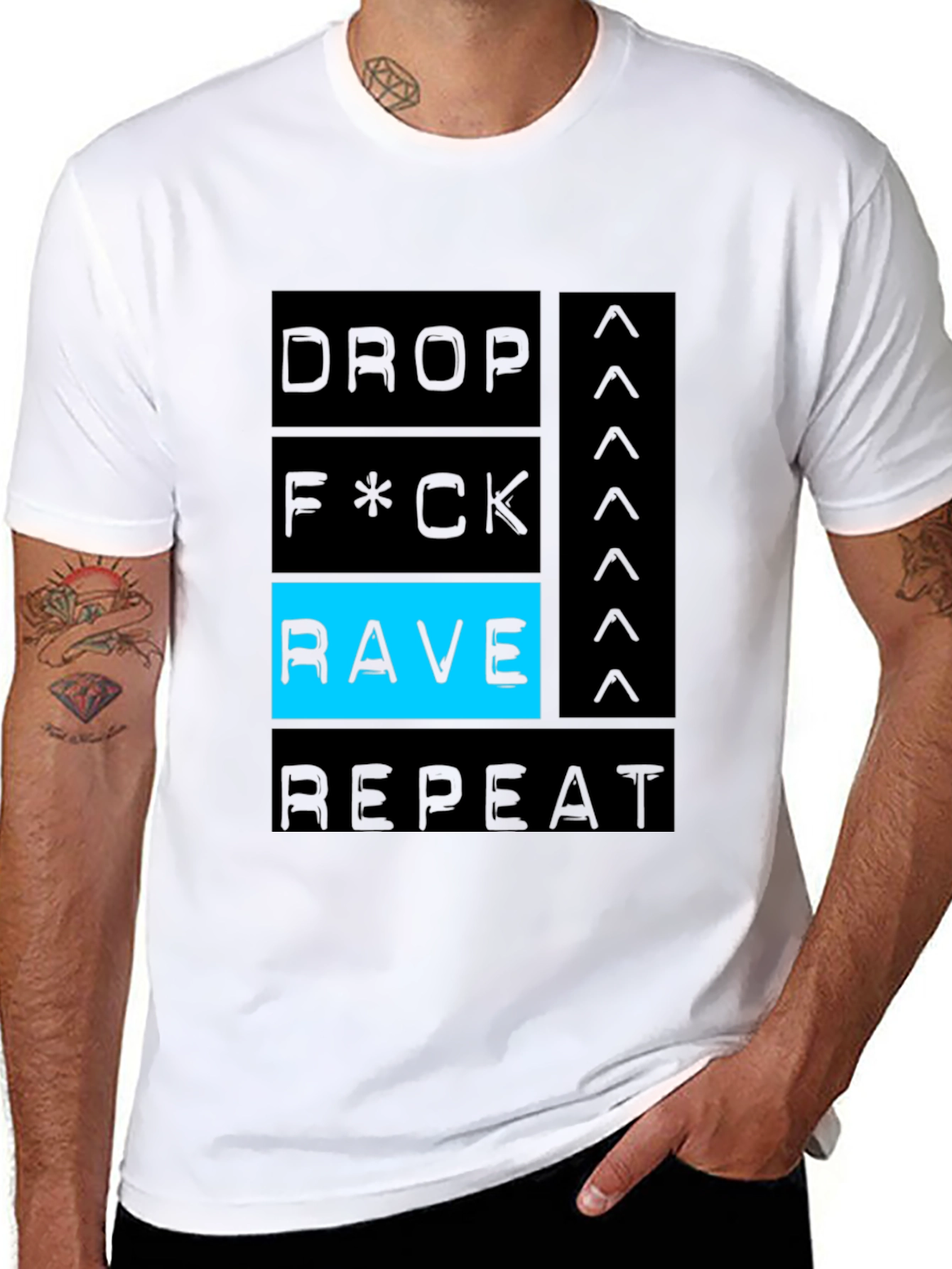 Drop F*ck Rave Repeat Black Graphic Tee