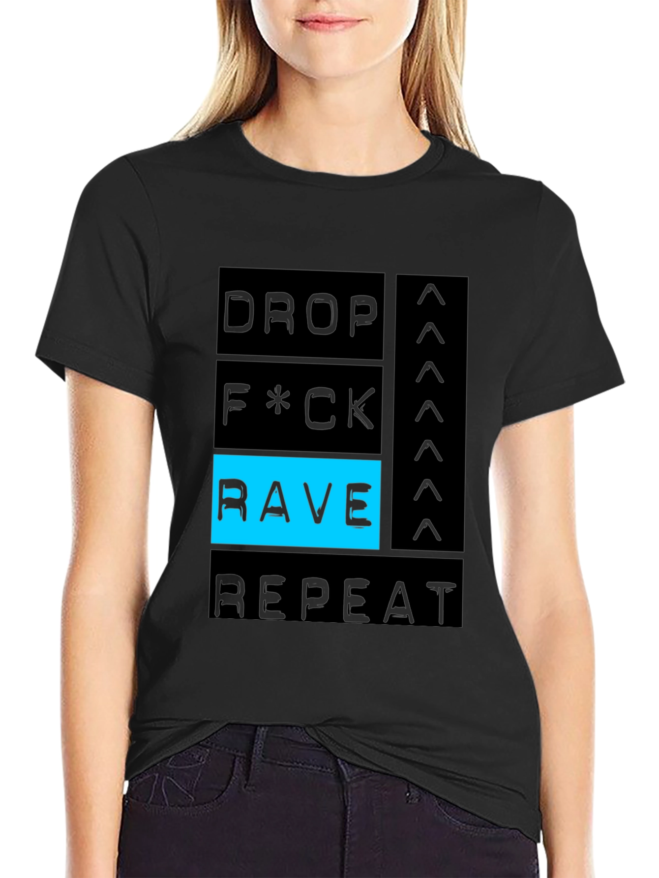 Drop F*ck Rave Repeat Black Graphic Tee